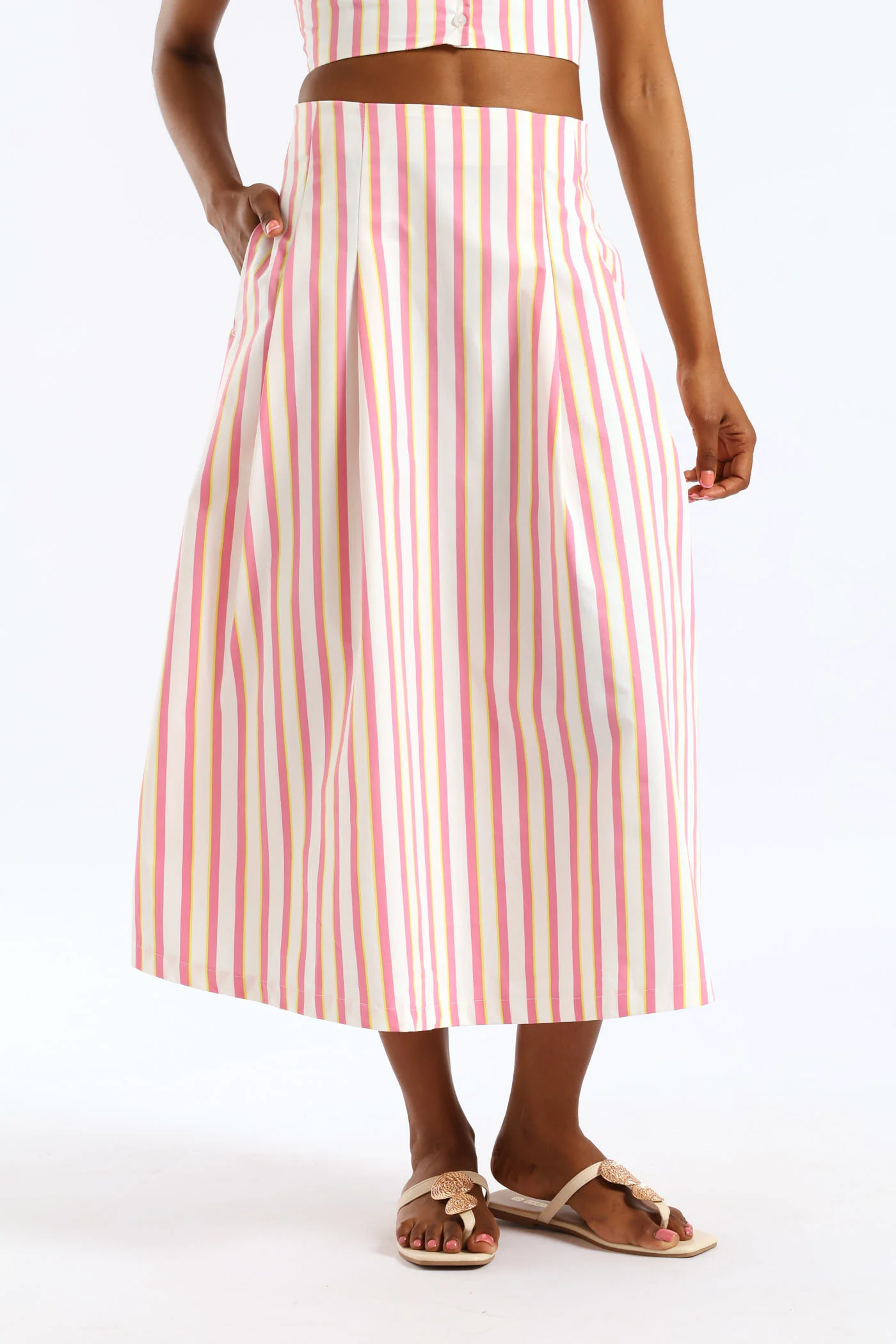 Striped Flared Midi Skirt - Multi