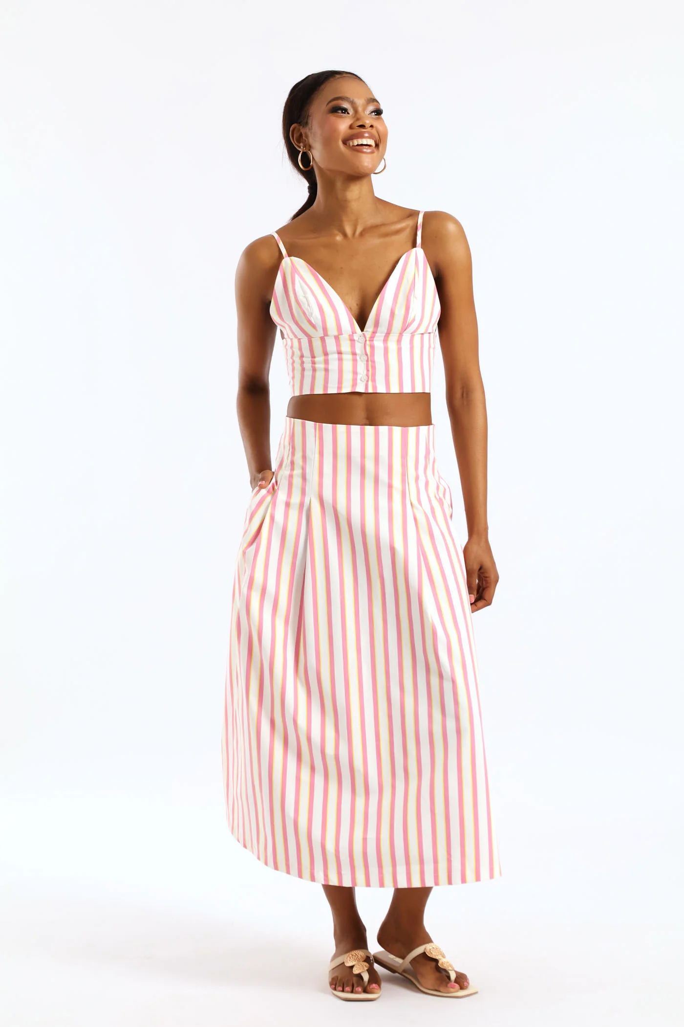 Striped Flared Midi Skirt - Multi - Image 2