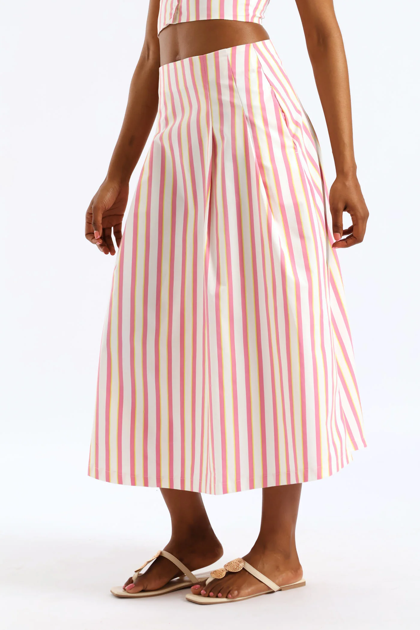 Striped Flared Midi Skirt - Multi - Image 3