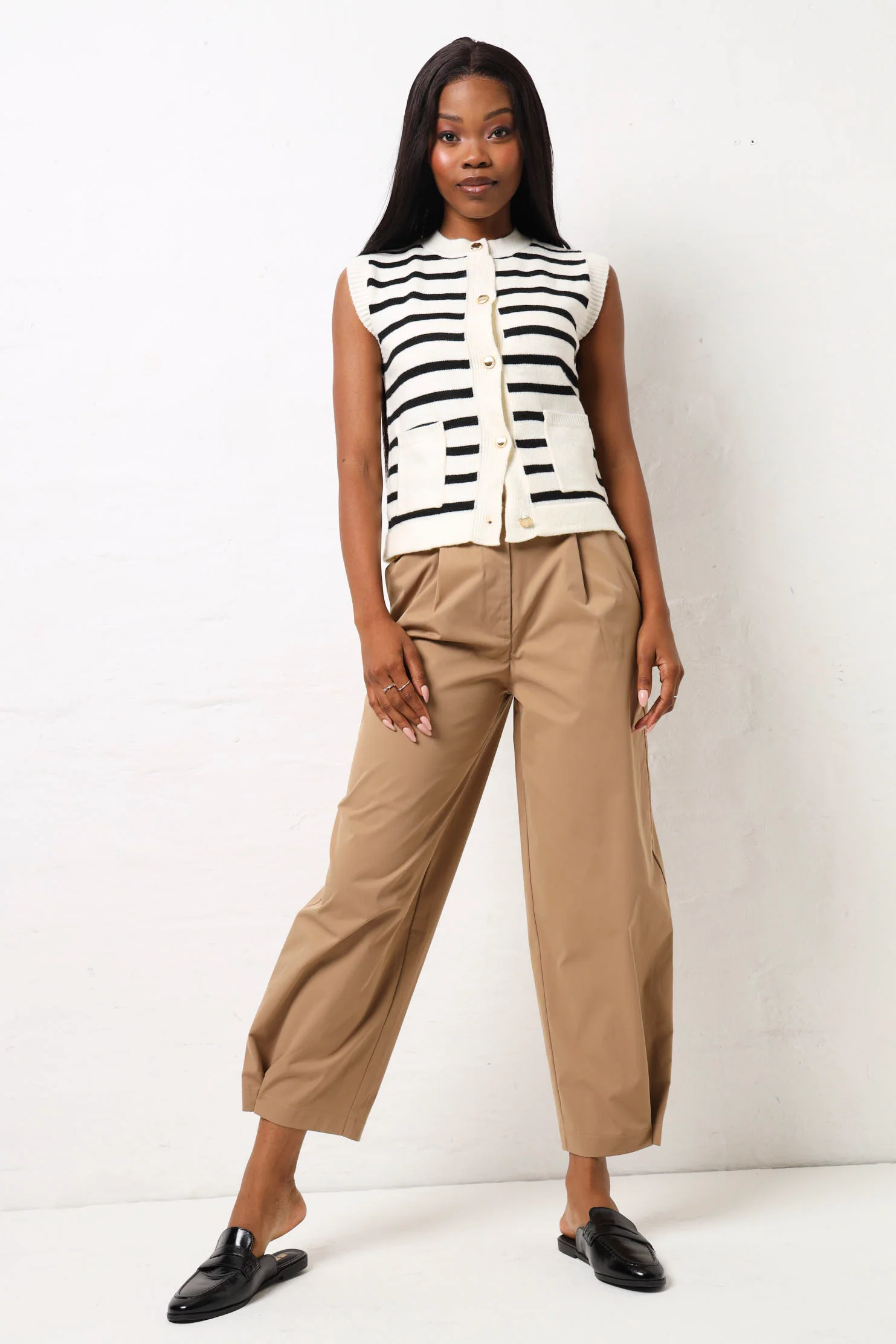 Striped Knitwear Button Down Vest - White/Black - Image 2