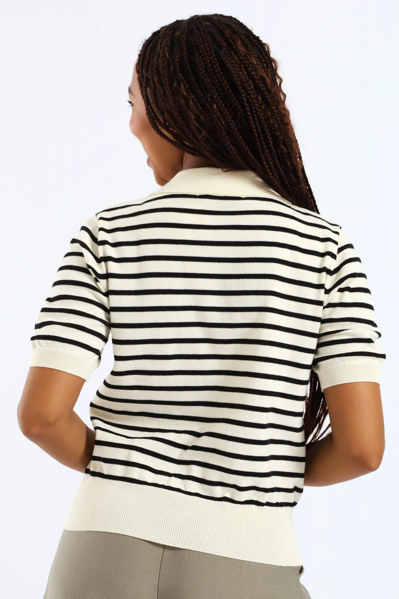 Striped Knitwear Golfer - Black/Cream - Image 4