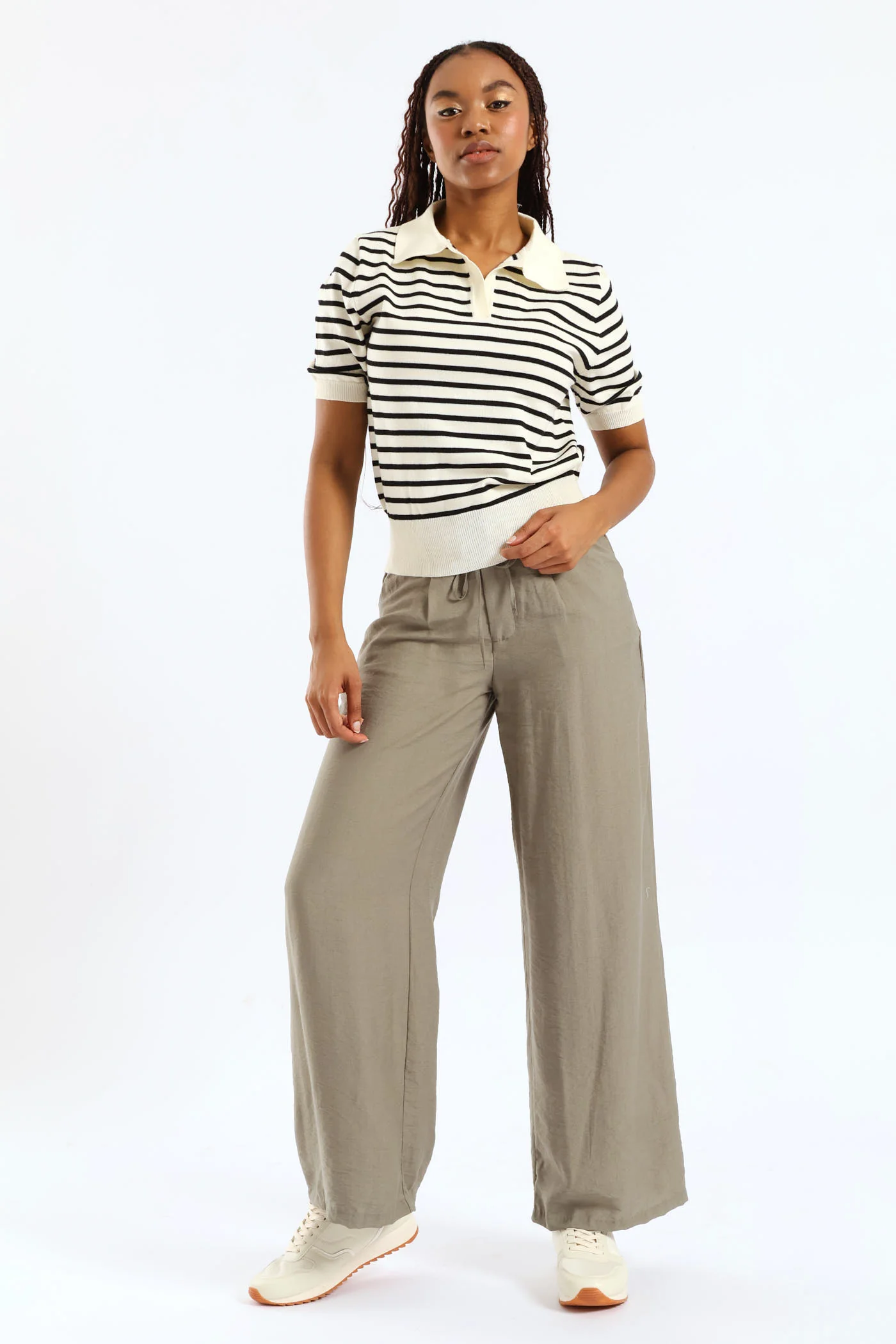 Striped Knitwear Golfer - Black/Cream - Image 5
