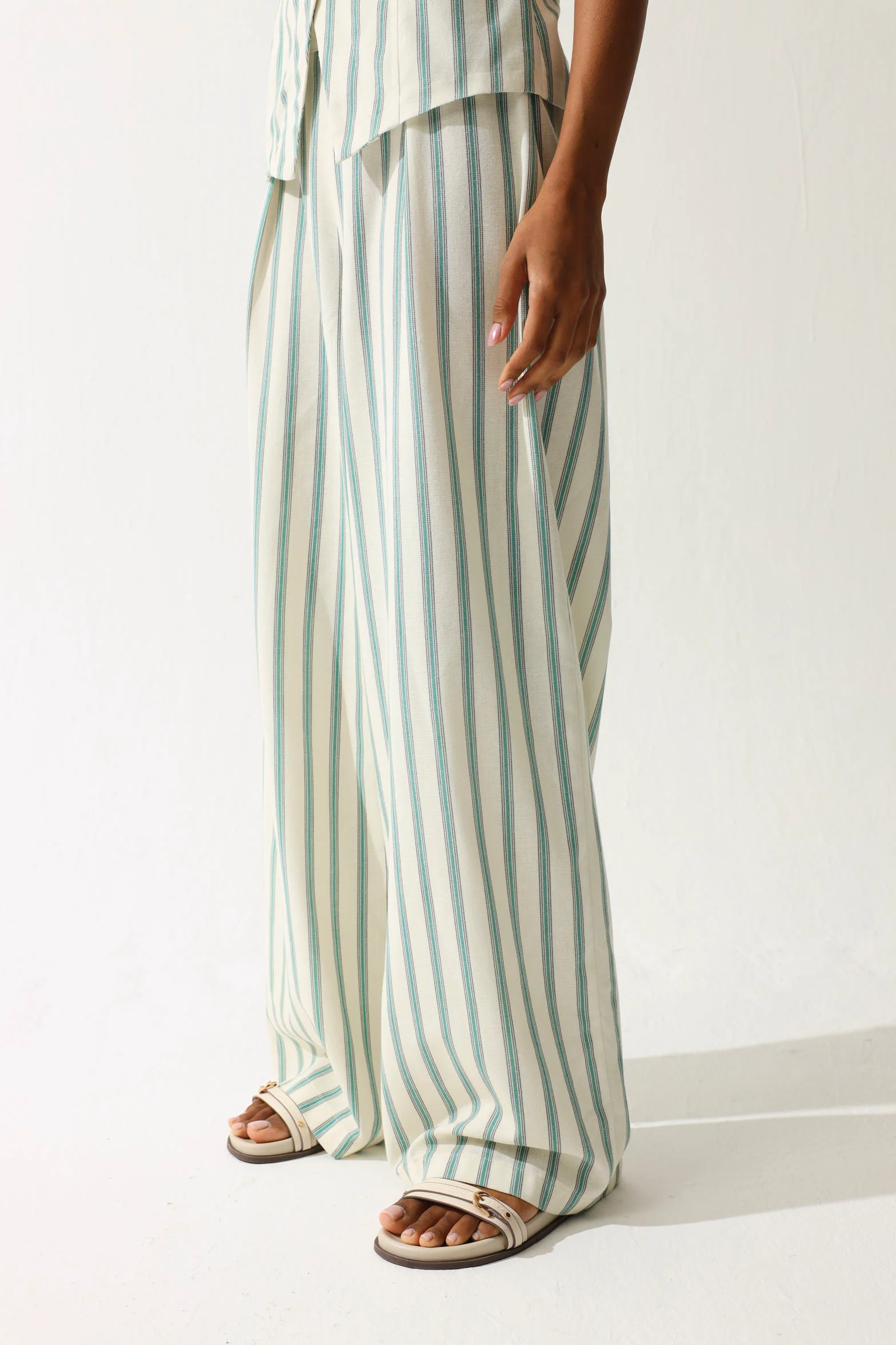 Striped Linen Look Elasticated Back Pants - Multi - Image 3
