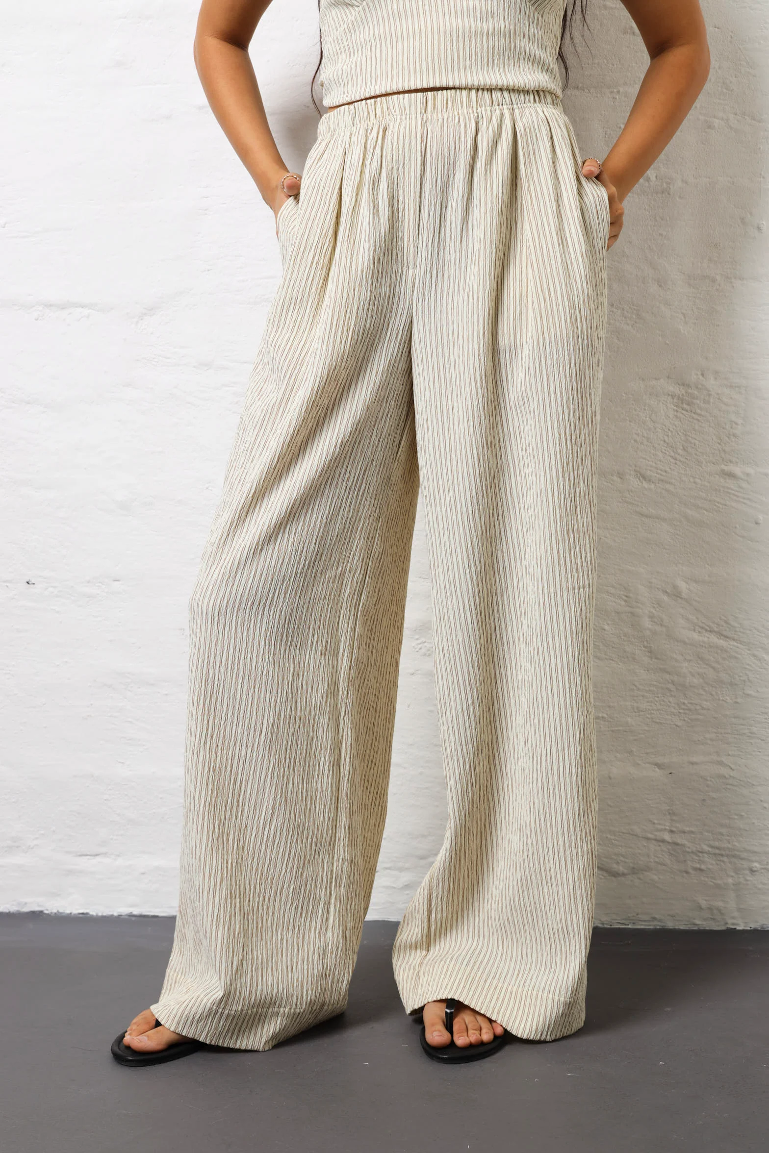Striped Textured Wide Leg Pants - Multi - Image 2