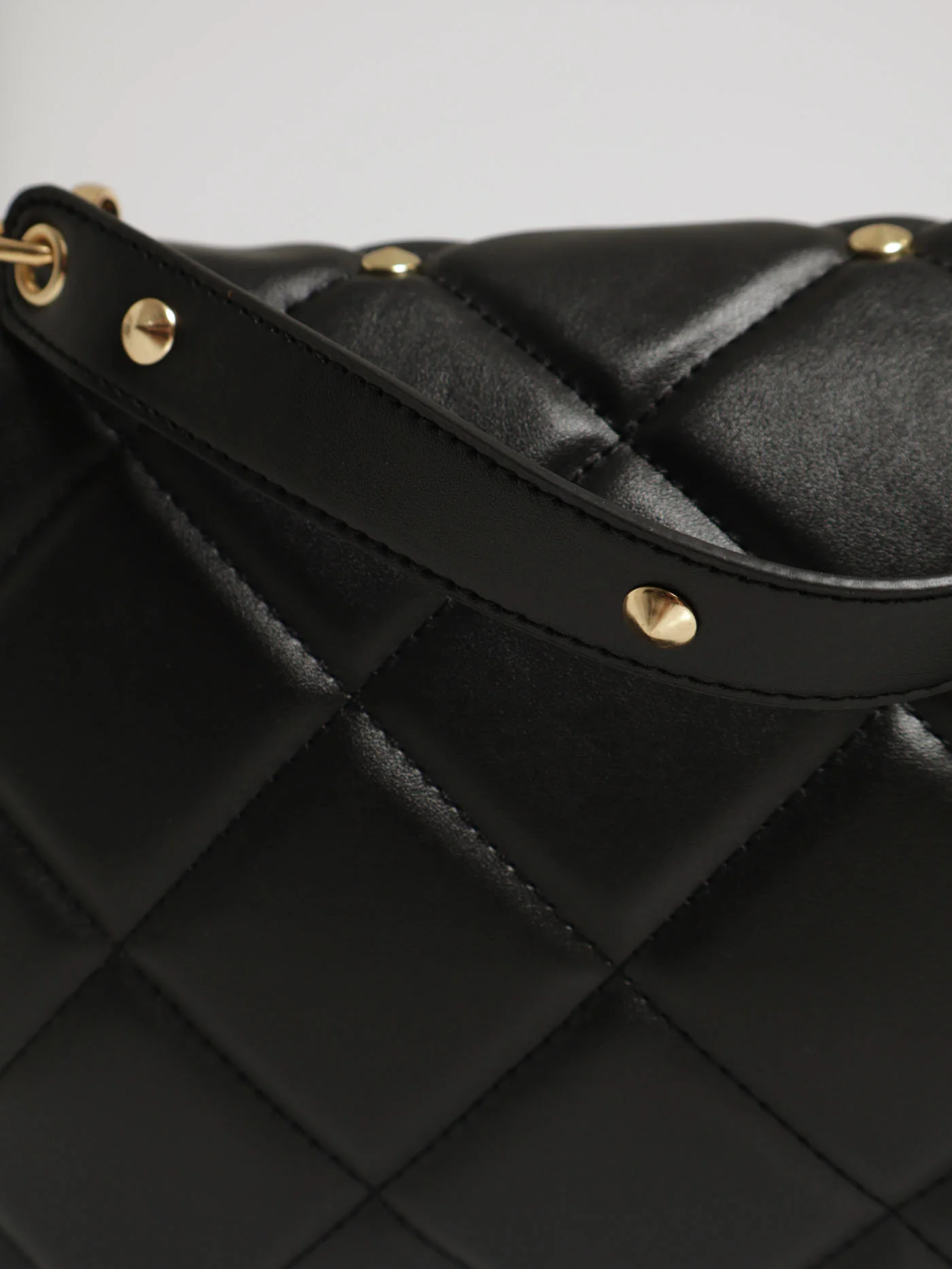 Structured Quilted Stud Detail Satchel Bag - Black - Image 5