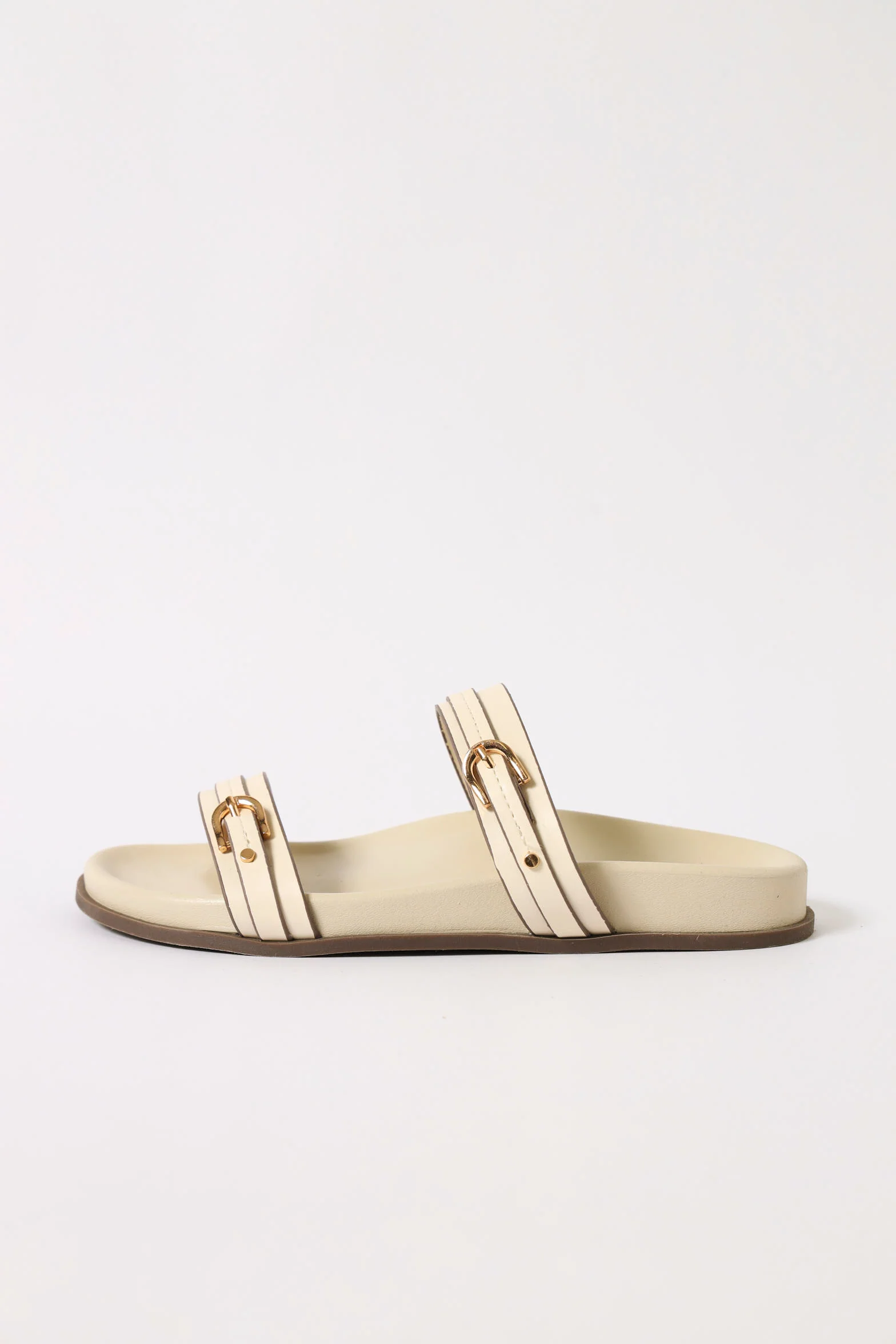 Stud Detail Moulded Edged Two Strap Sandal With Buckle - Off White