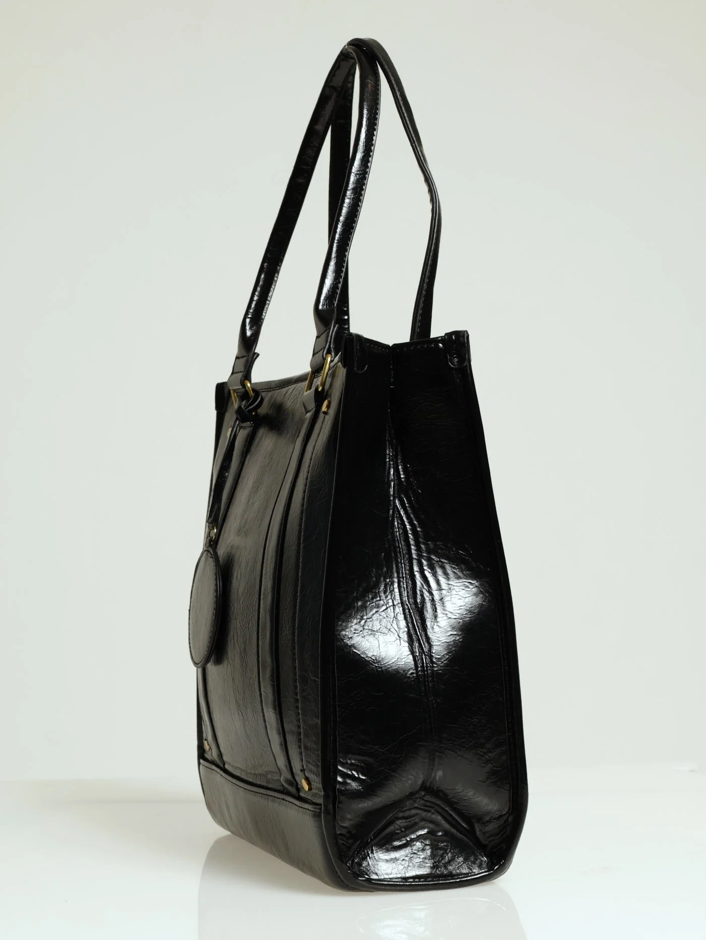 Stud Mirror Charm Tote Bag - Black - Image 3