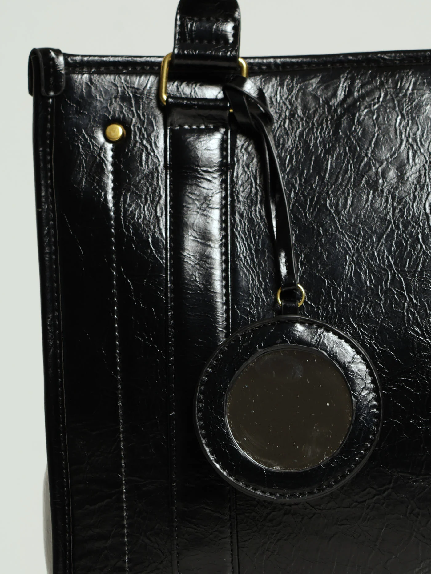 Stud Mirror Charm Tote Bag - Black - Image 6