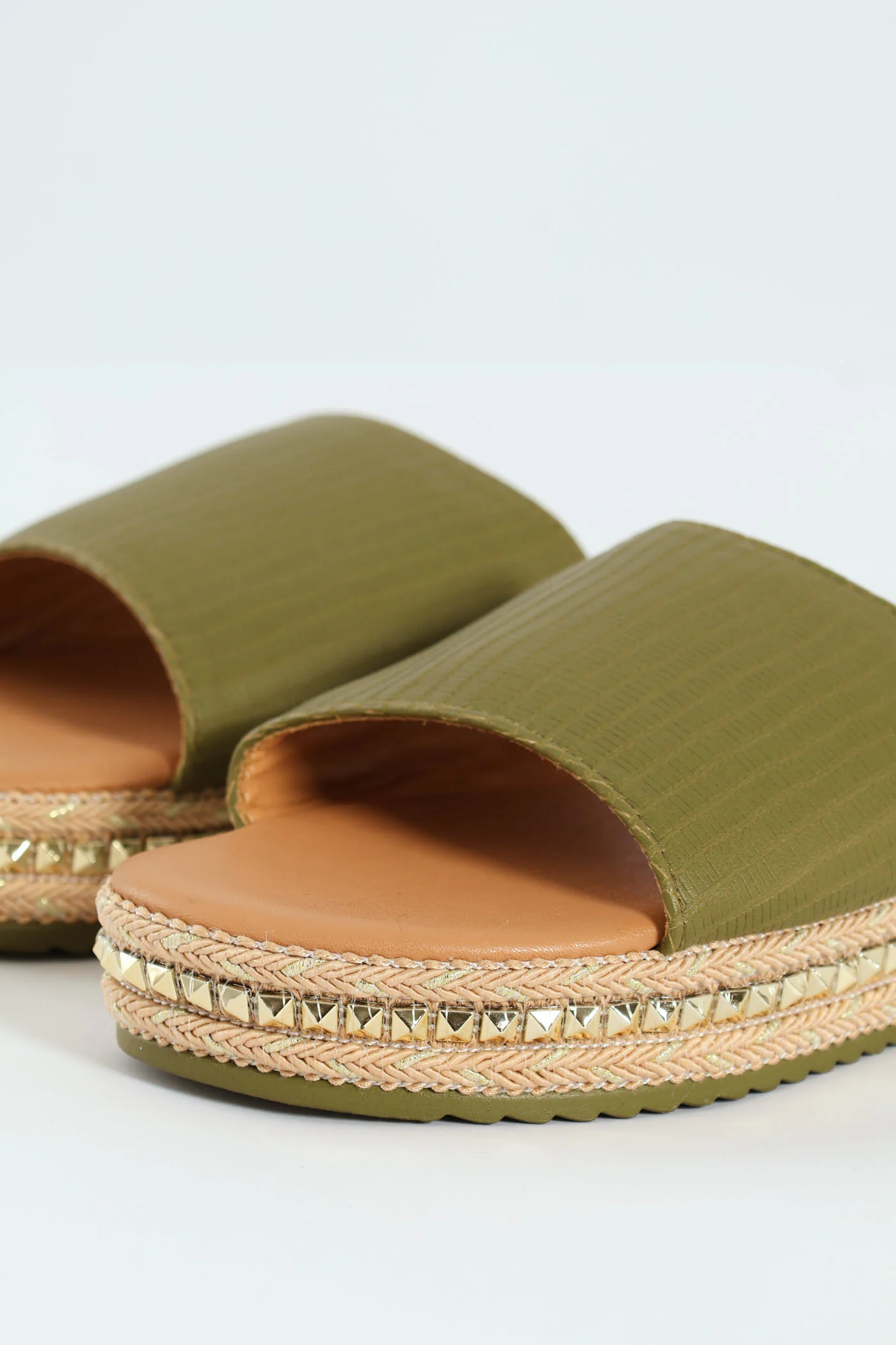 Studded Flatform Espadrille Detail Sandal - Fatigue - Image 4
