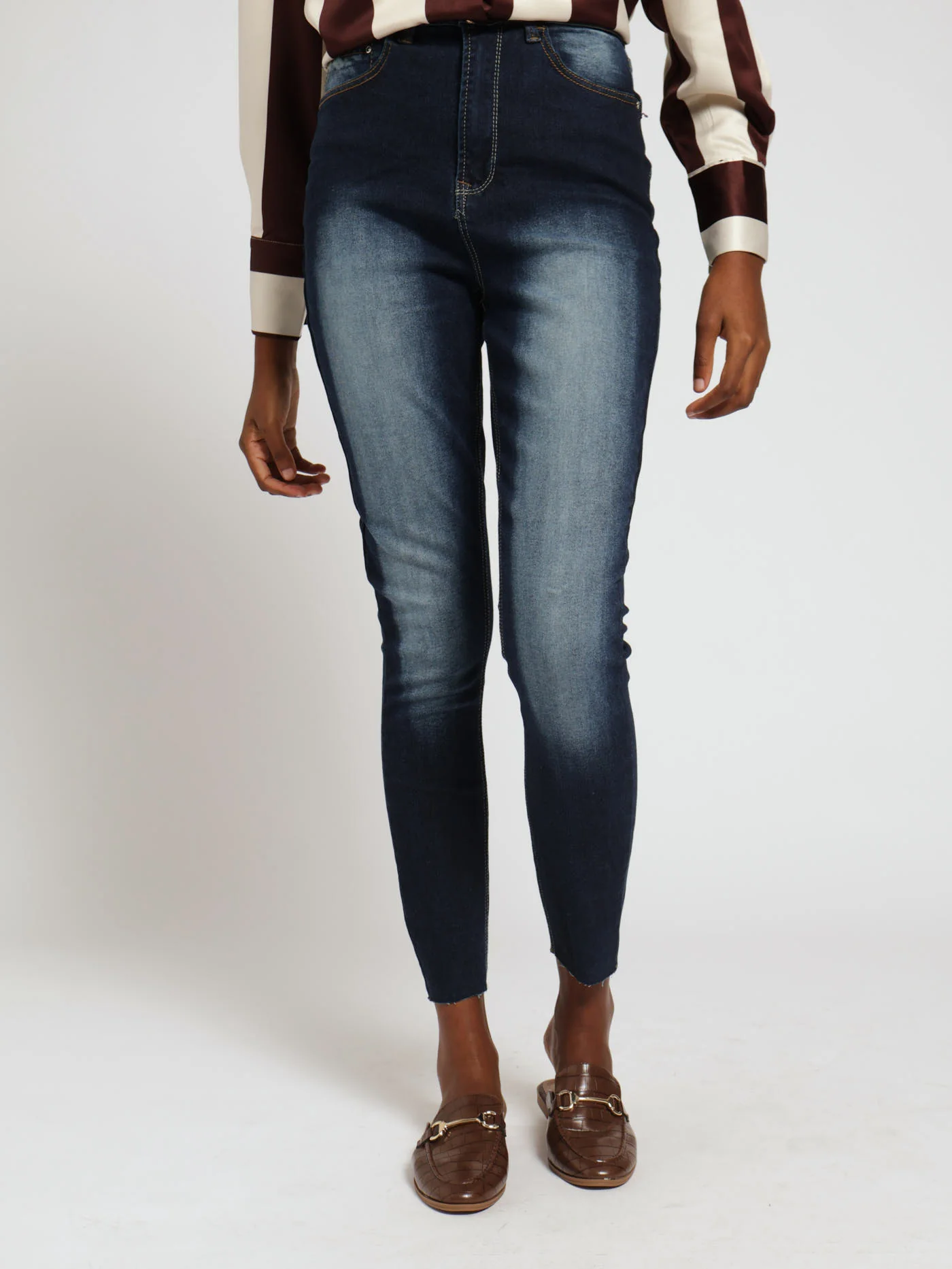 Super High Rise Abraised Skinny Jean - Dark Wash/White