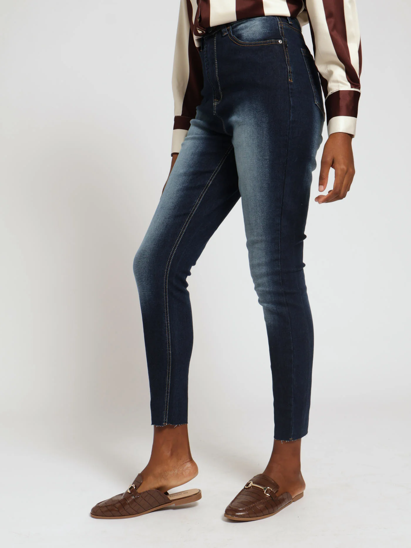 Super High Rise Abraised Skinny Jean - Dark Wash/White - Image 2