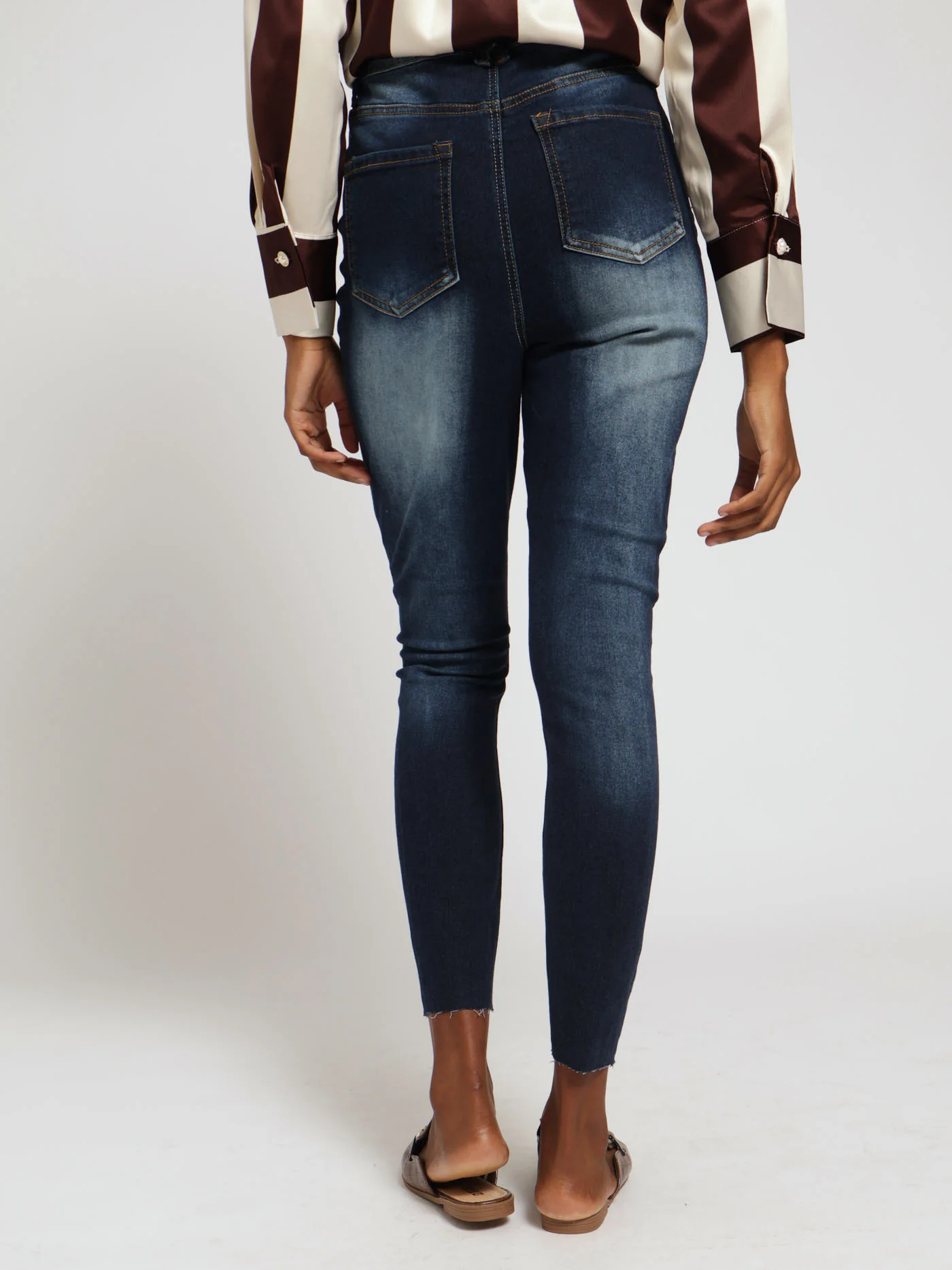 Super High Rise Abraised Skinny Jean - Dark Wash/White - Image 3