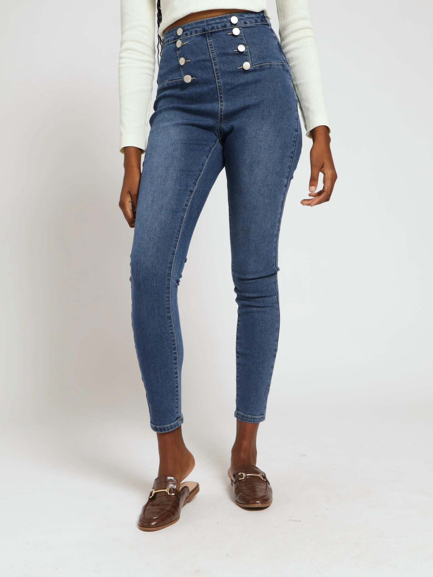 Super Hirise Sailor Button Skinny Jean - Dark Stonewash