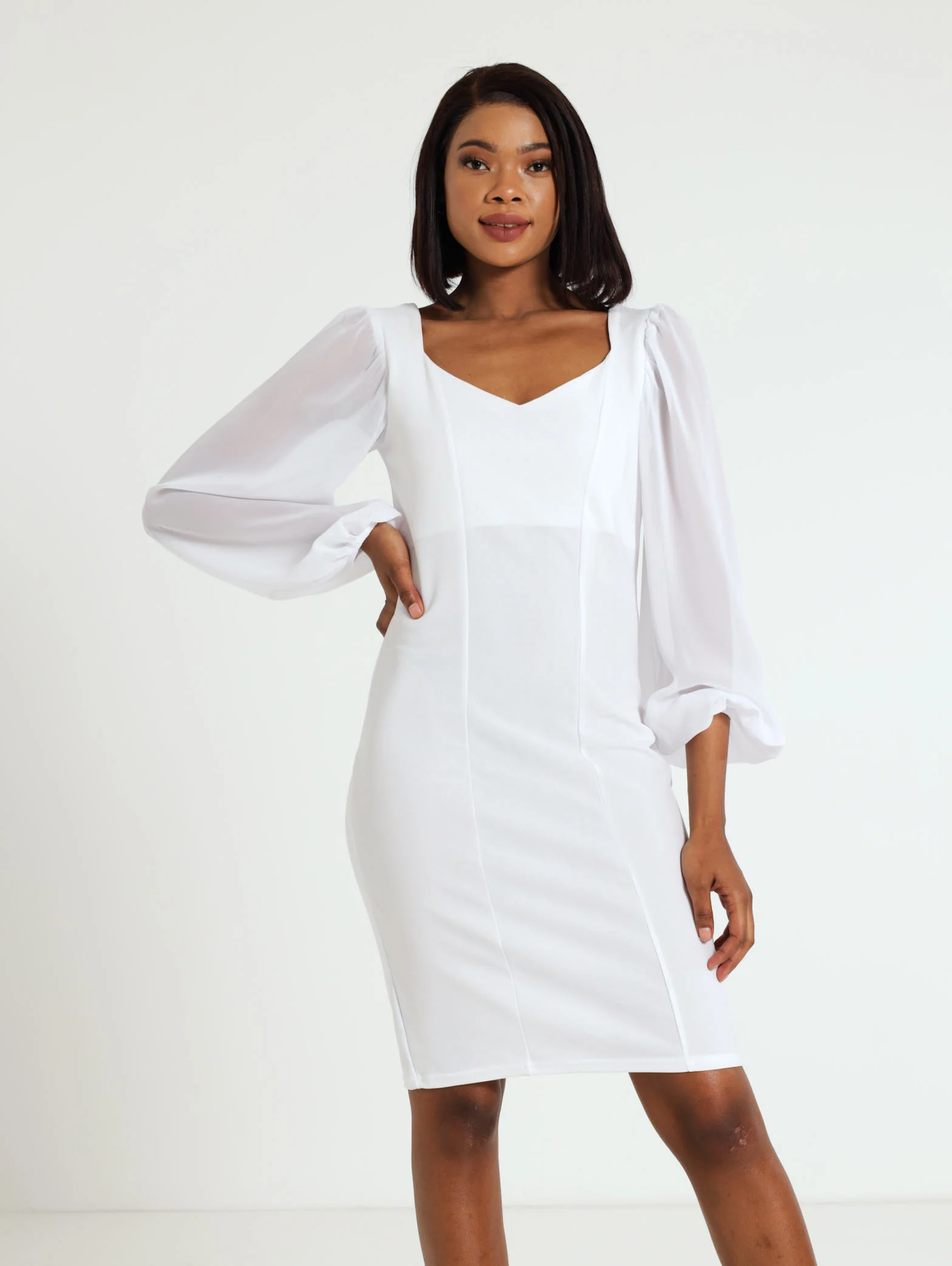 Sweetheart Neck Volume Chiffon Sleeve Bodycon
