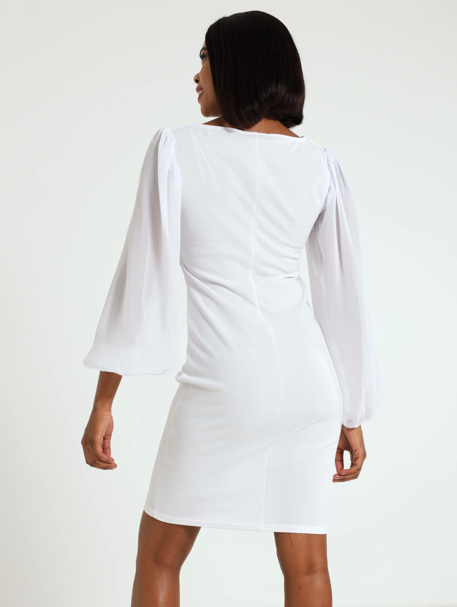 Sweetheart Neck Volume Chiffon Sleeve Bodycon - Image 4