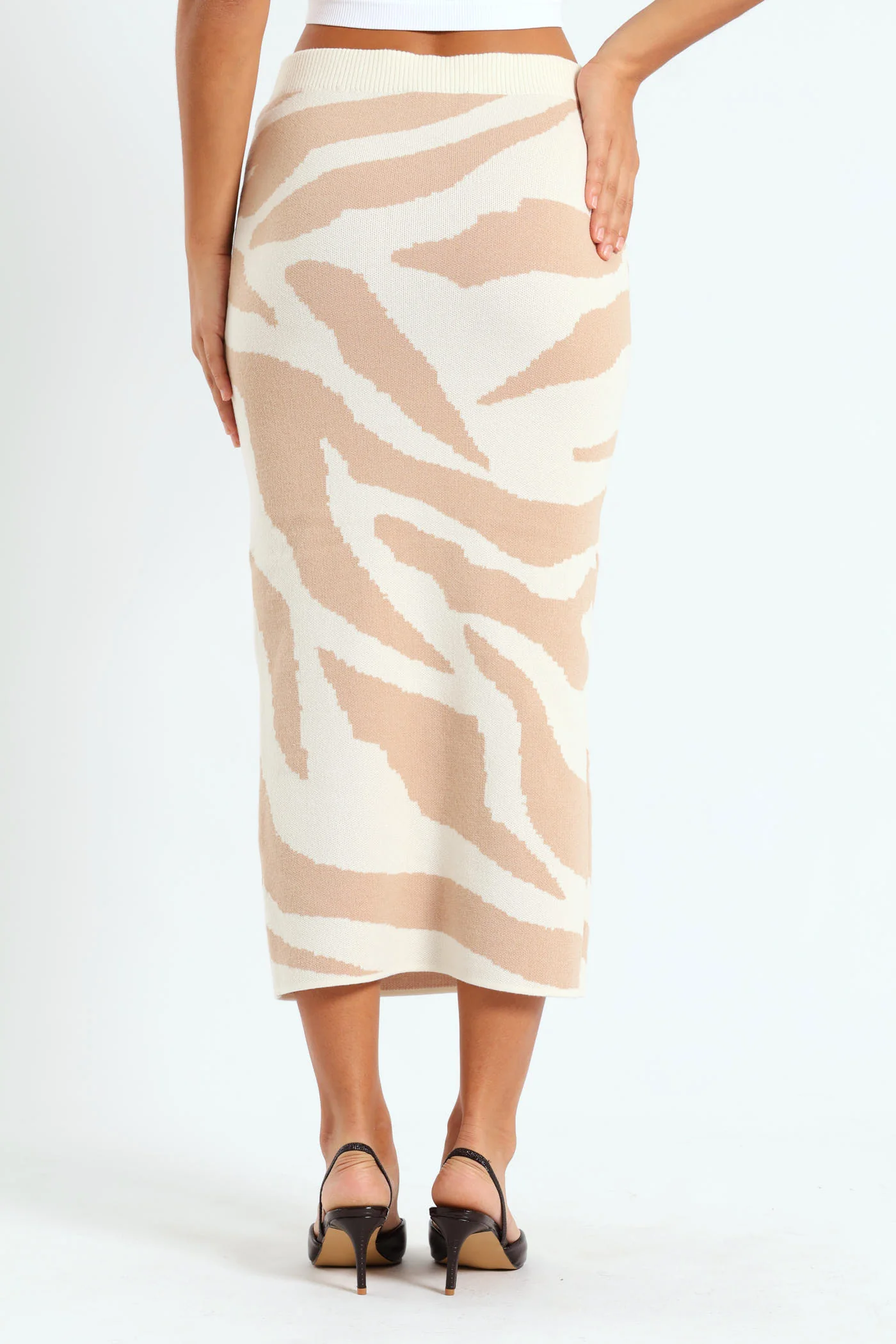 Swirl Basic Knitwear Midi Skirt - Beige/Cream - Image 4
