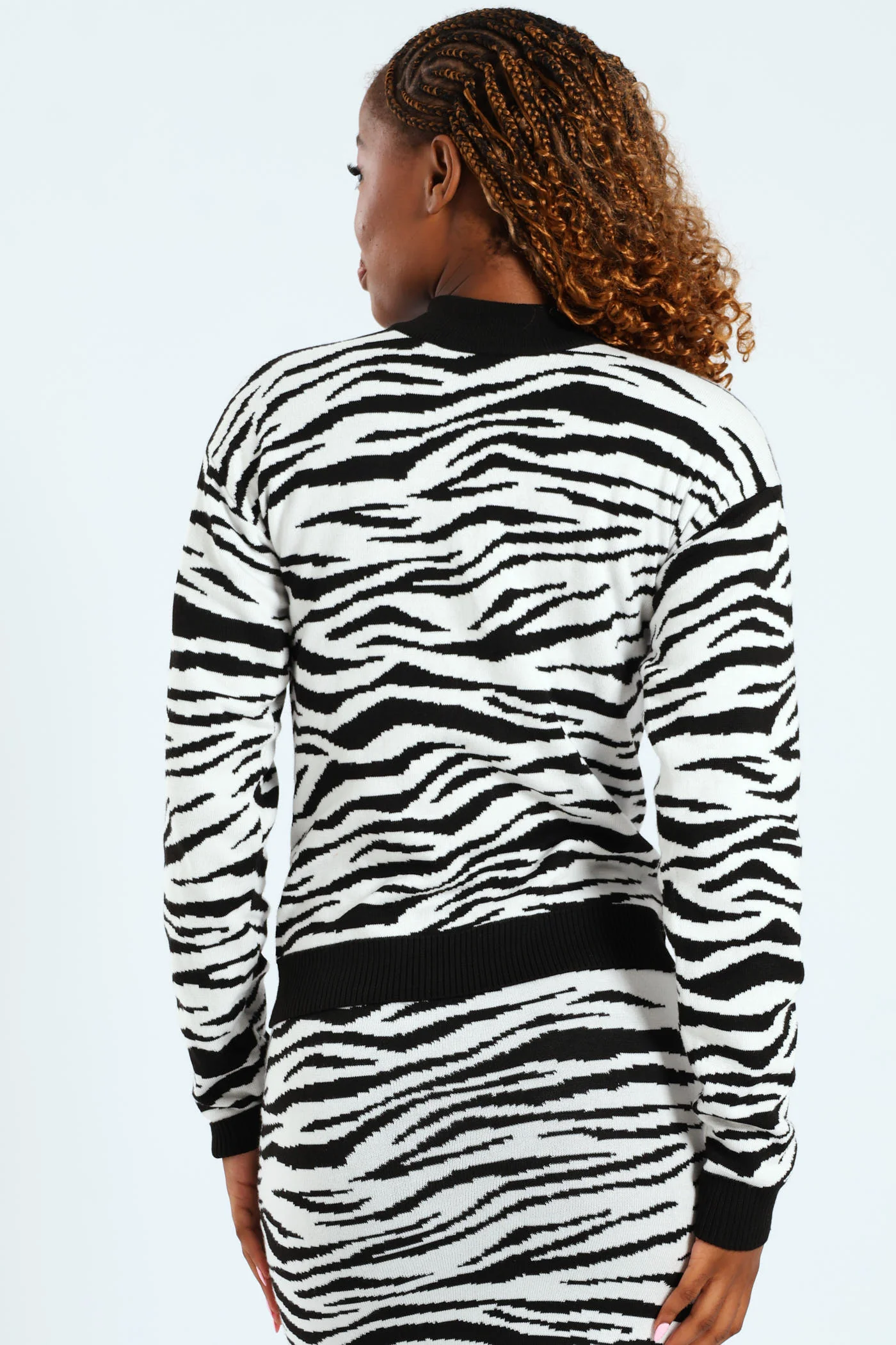 Swirl Funnel Neck Pullover - Black/Cream - Image 4