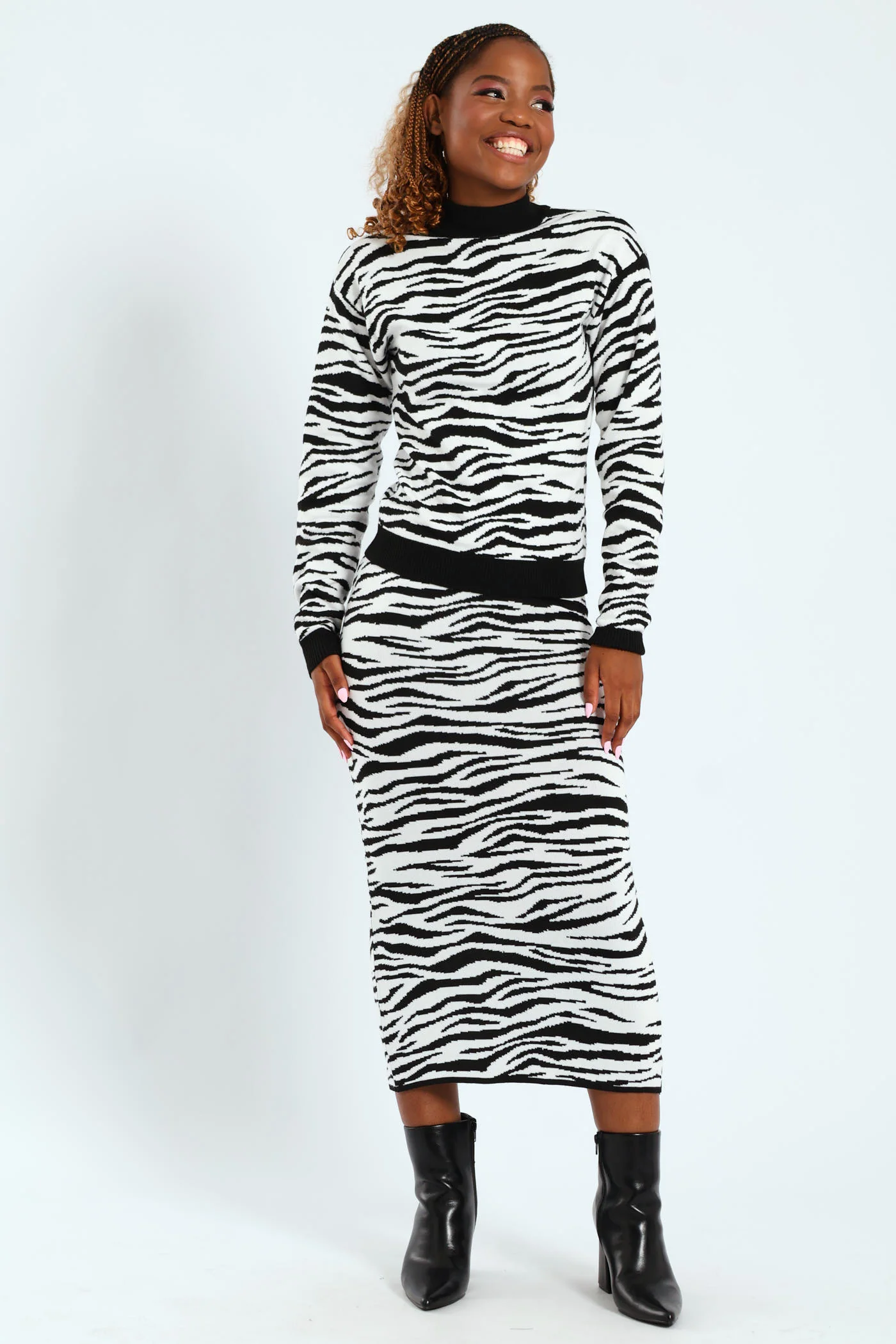 Swirl Print Midi Knitwear Skirt - Black/Cream - Image 2