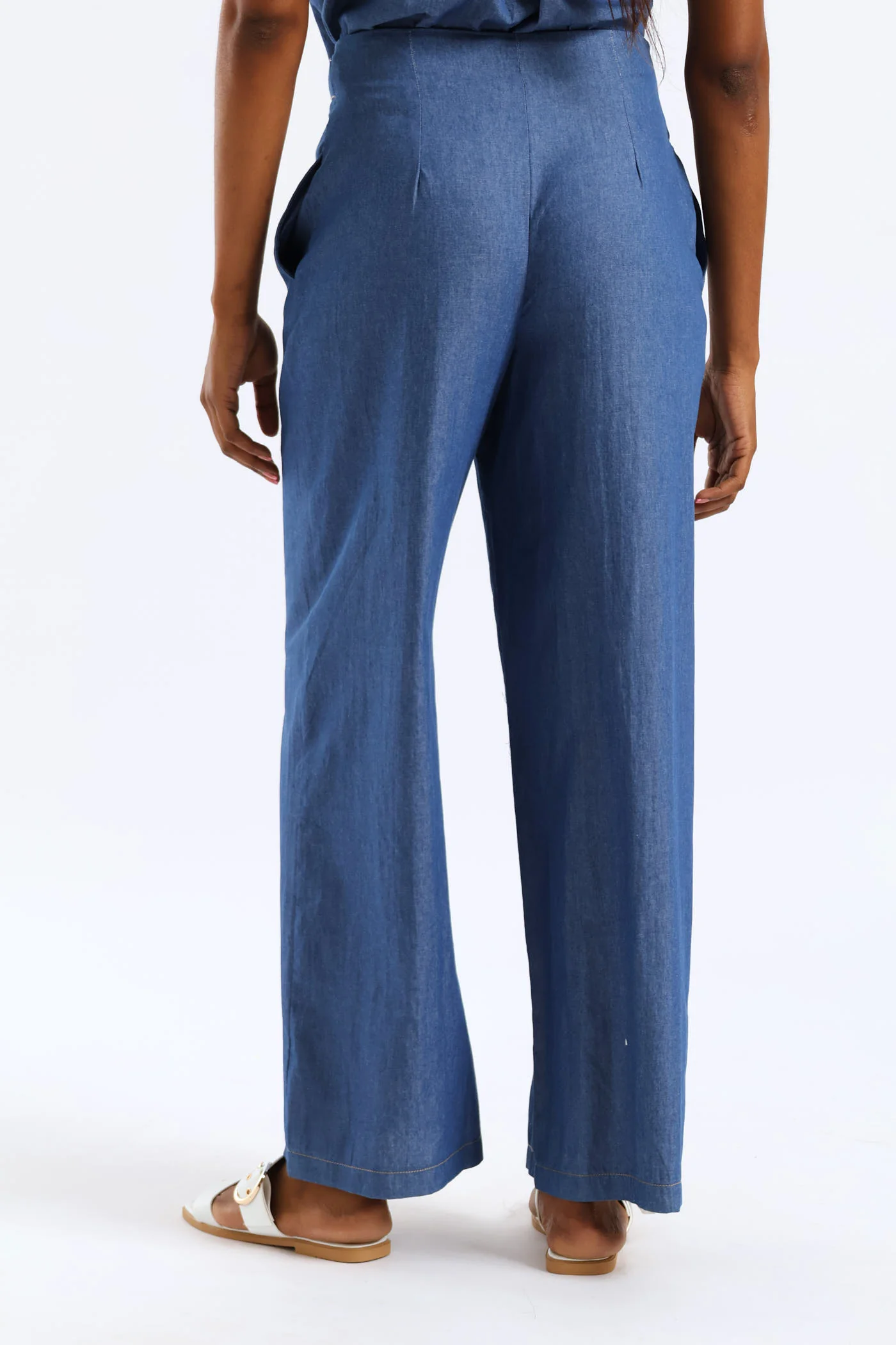 Tab Detail Chambray Pants - Medium Wash - Image 2