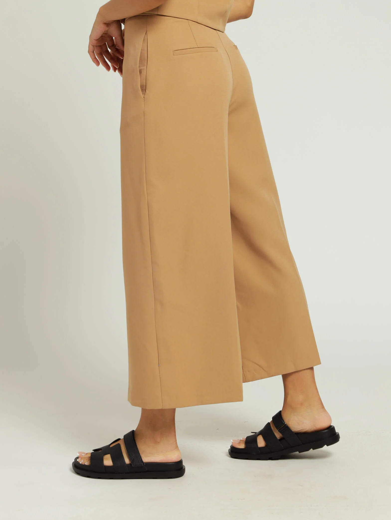 Tab Detail Culotte Pants - Caramel - Image 2