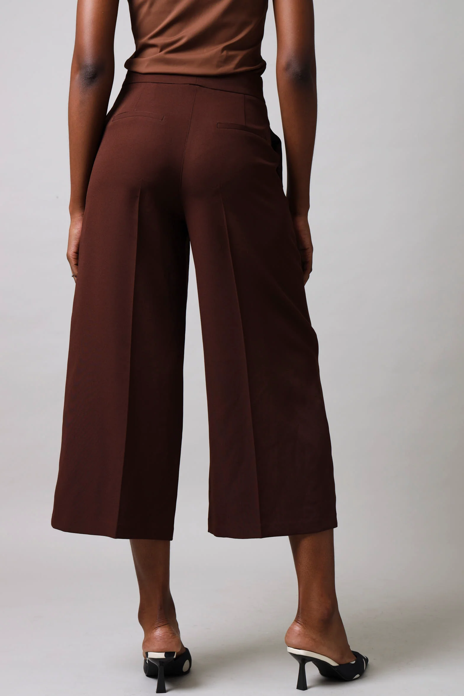 Tab Detail Culotte Pants - Chocolate - Image 4