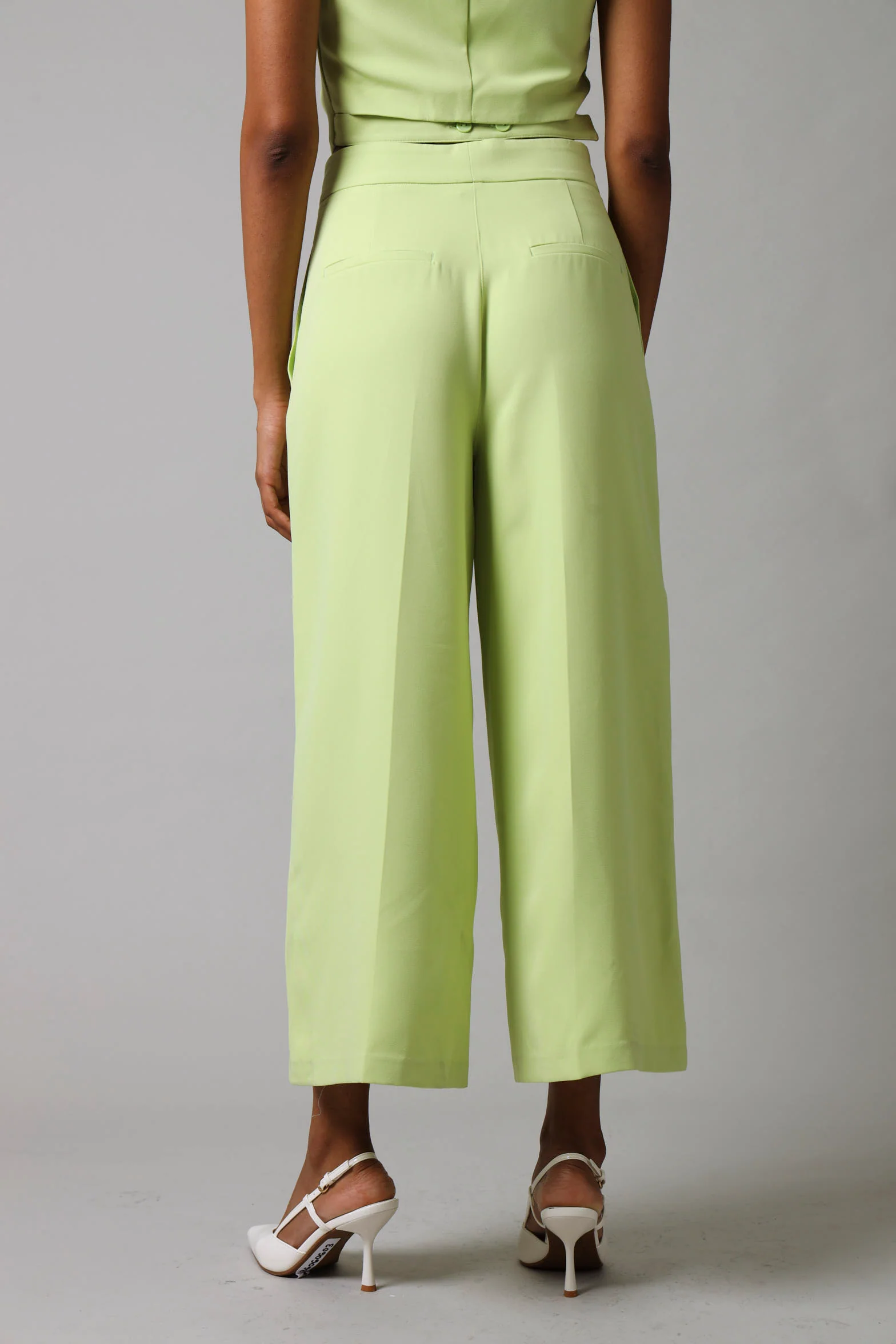Tab Detail Culotte Pants - Lime - Image 3