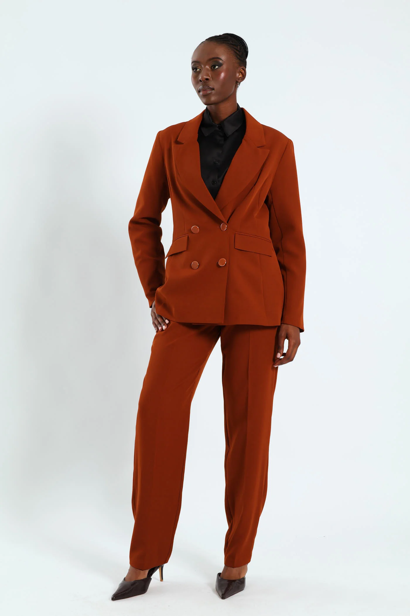 Tab Detail Slimleg Pants - Rust - Image 2