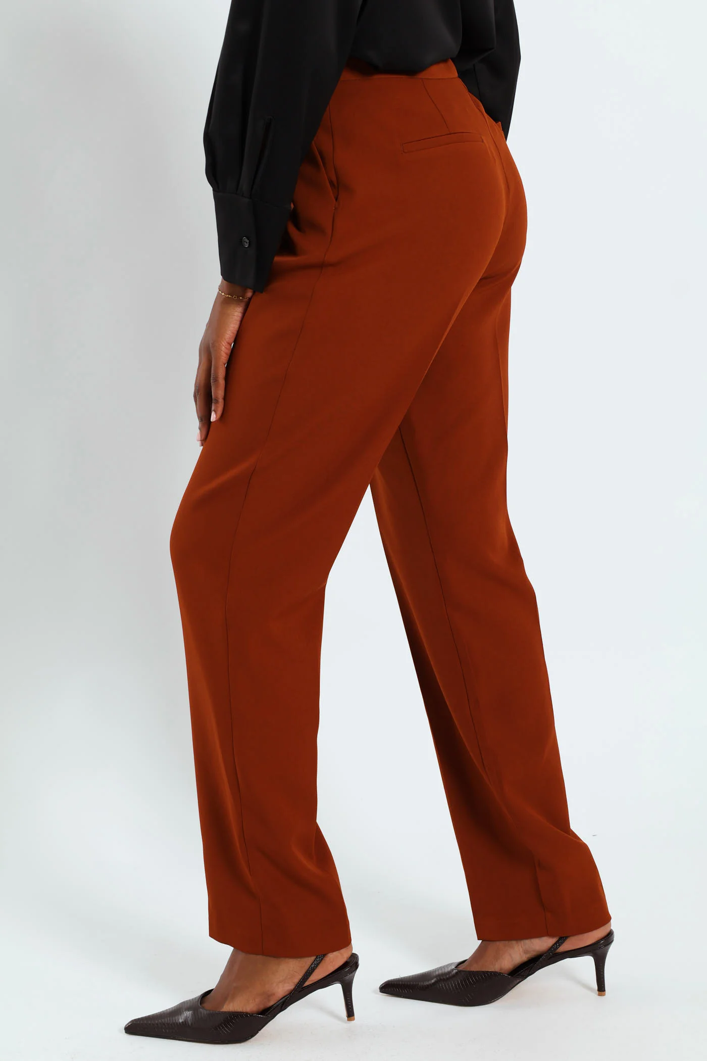 Tab Detail Slimleg Pants - Rust - Image 3