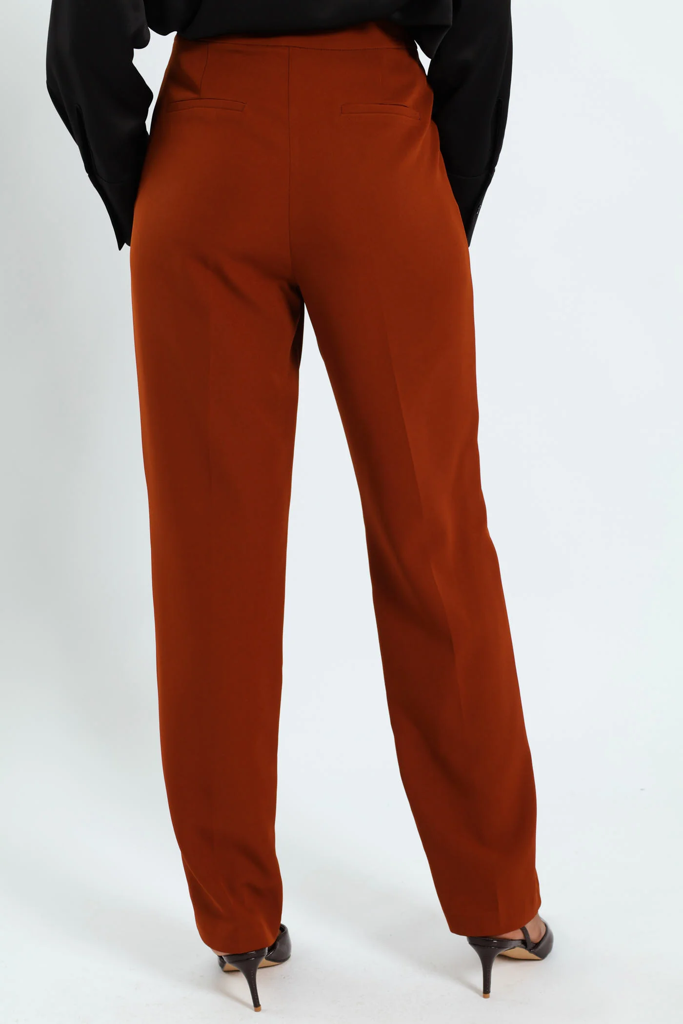Tab Detail Slimleg Pants - Rust - Image 5