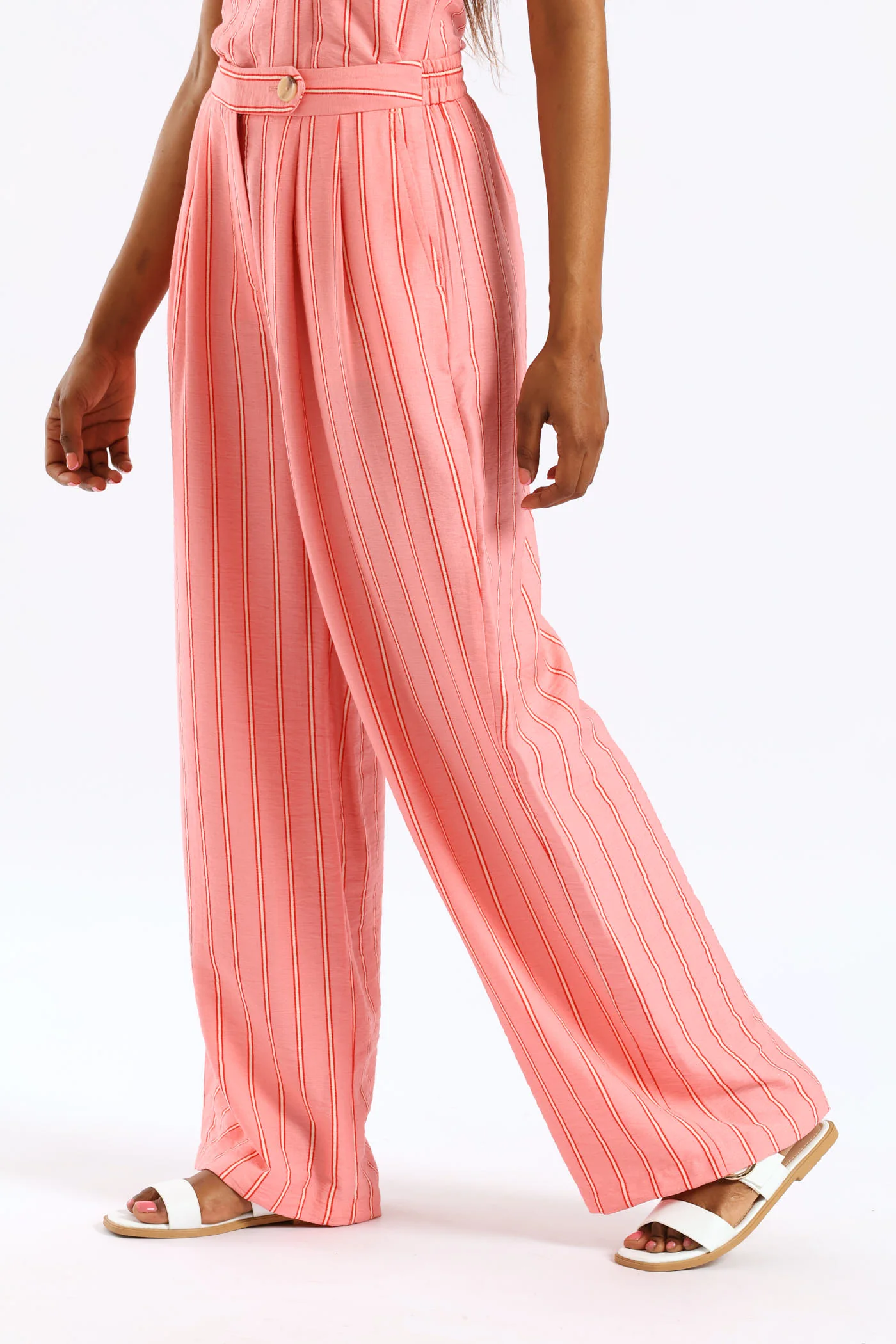 Tab Detail Striped Linen Look Pants - Multi - Image 3