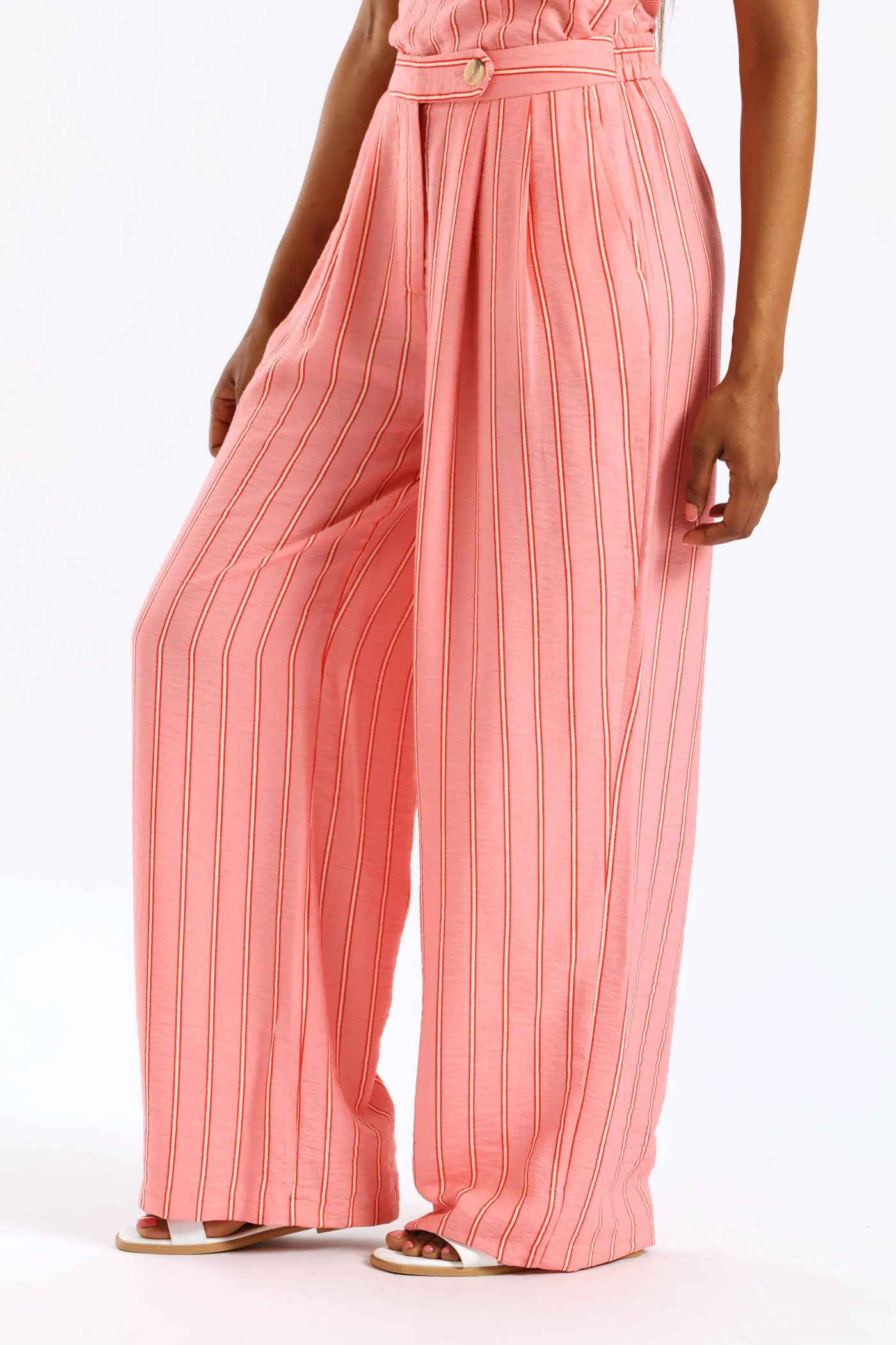 Tab Detail Striped Linen Look Pants - Multi - Image 4