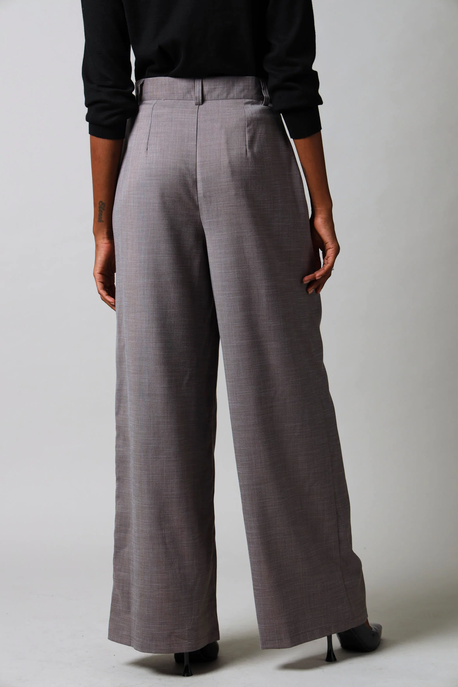 Tab Detail Wide Leg Pants - Brown - Image 4