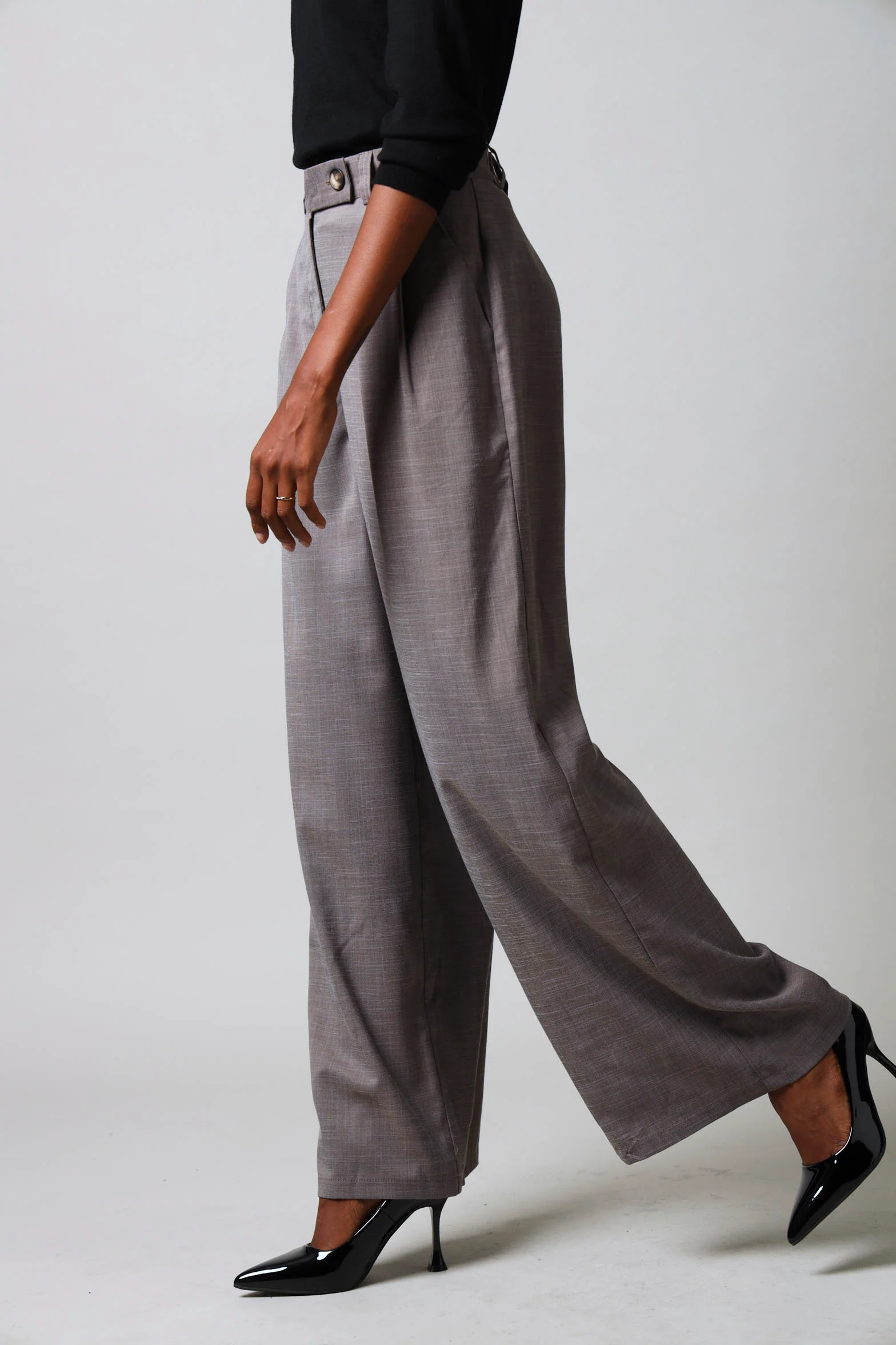 Tab Detail Wide Leg Pants - Brown - Image 5