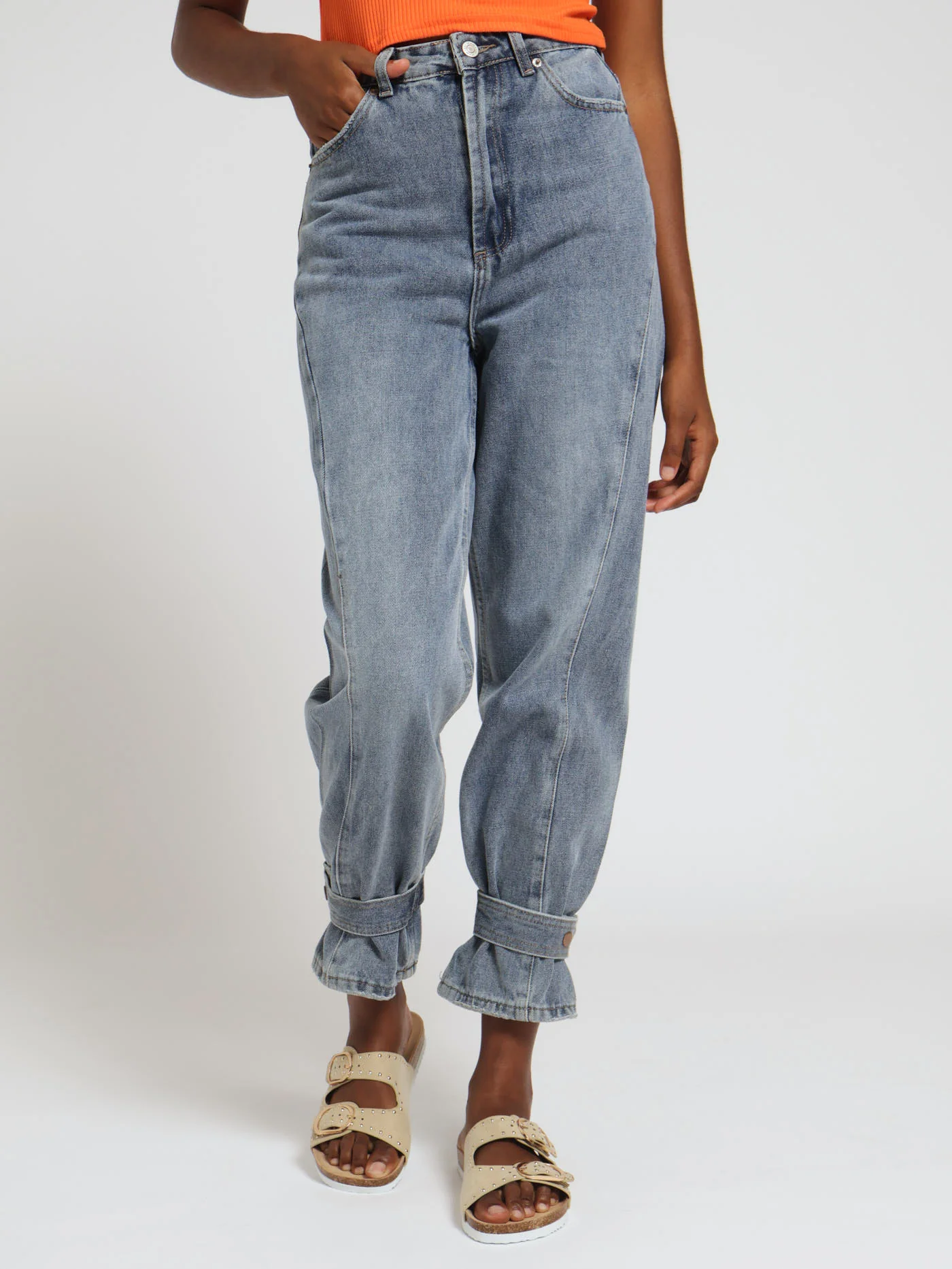Tabbed Hem Mom Jean - Salty Light Wash