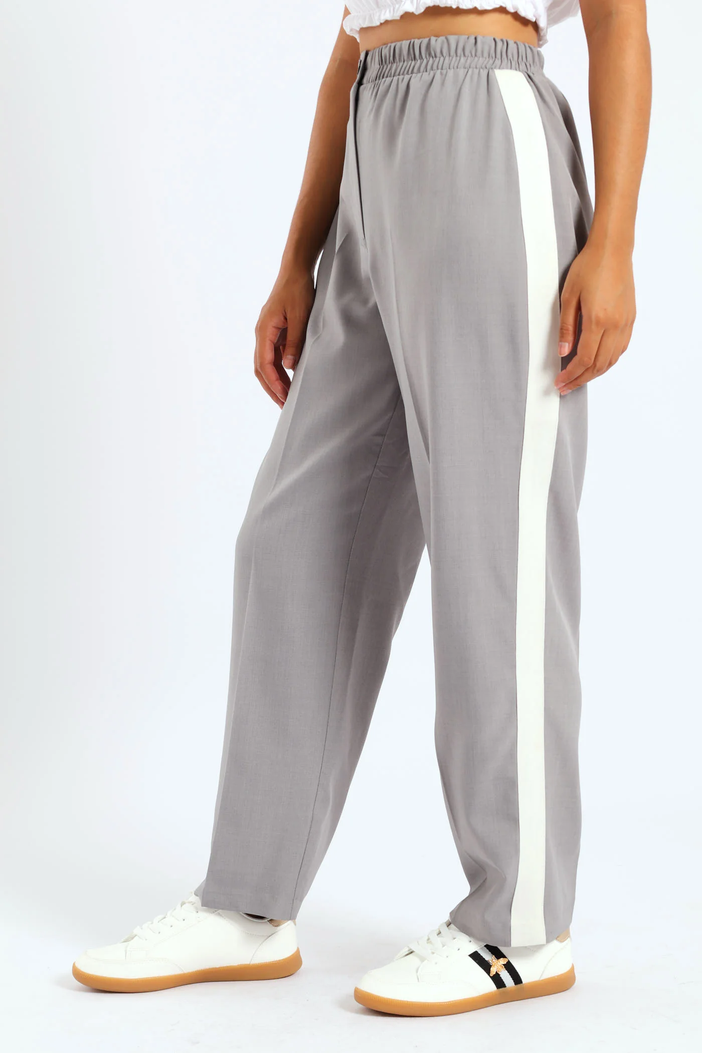 Tape Detail Elasticated Trouser - Grey - Image 4