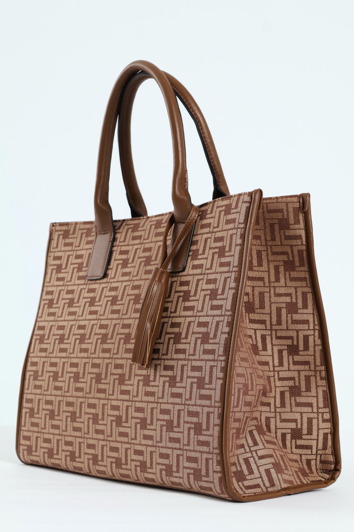 Tassel Detail Oversized Monogram Tote Bag - Brown - Image 2