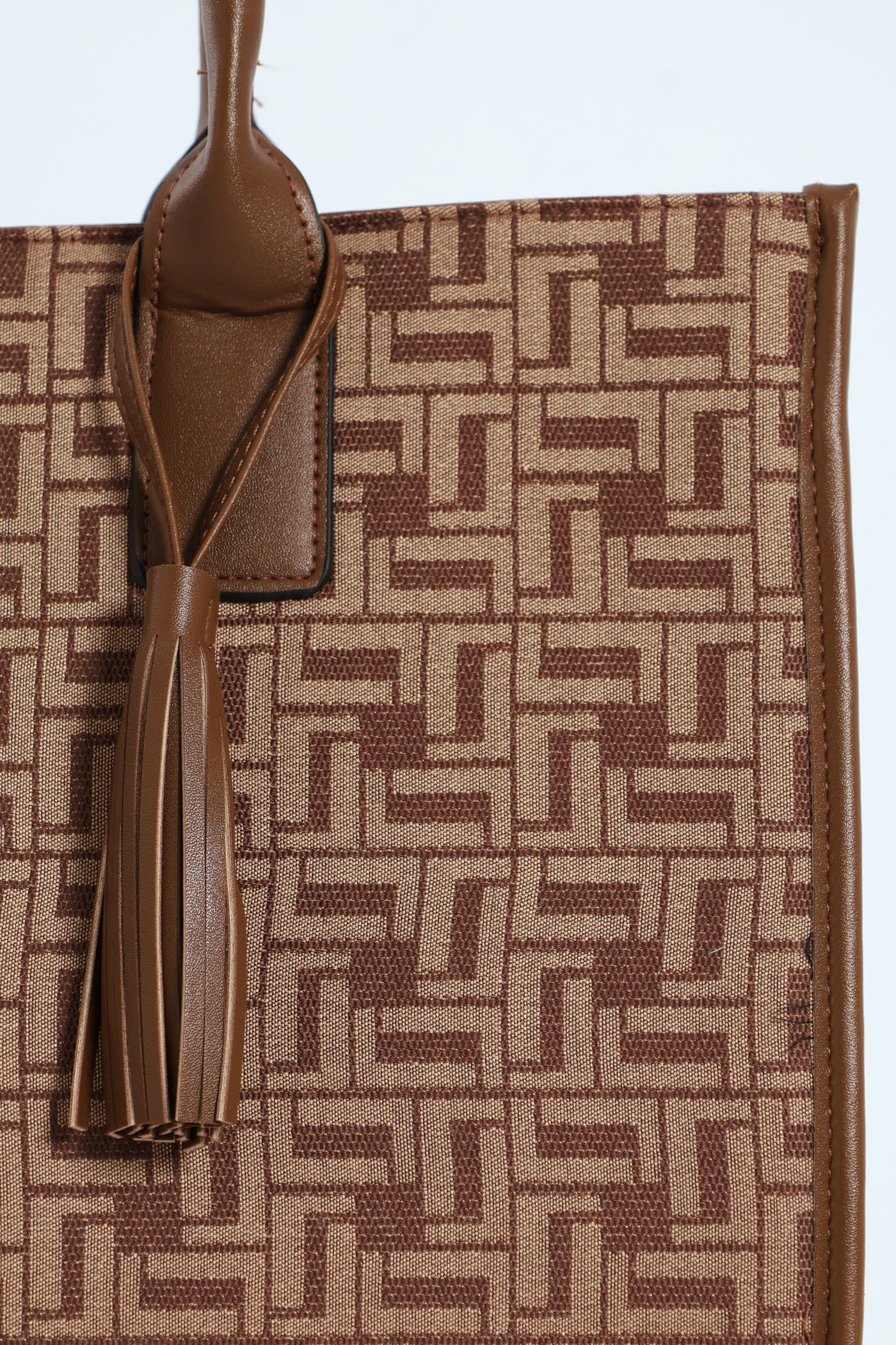 Tassel Detail Oversized Monogram Tote Bag - Brown - Image 3