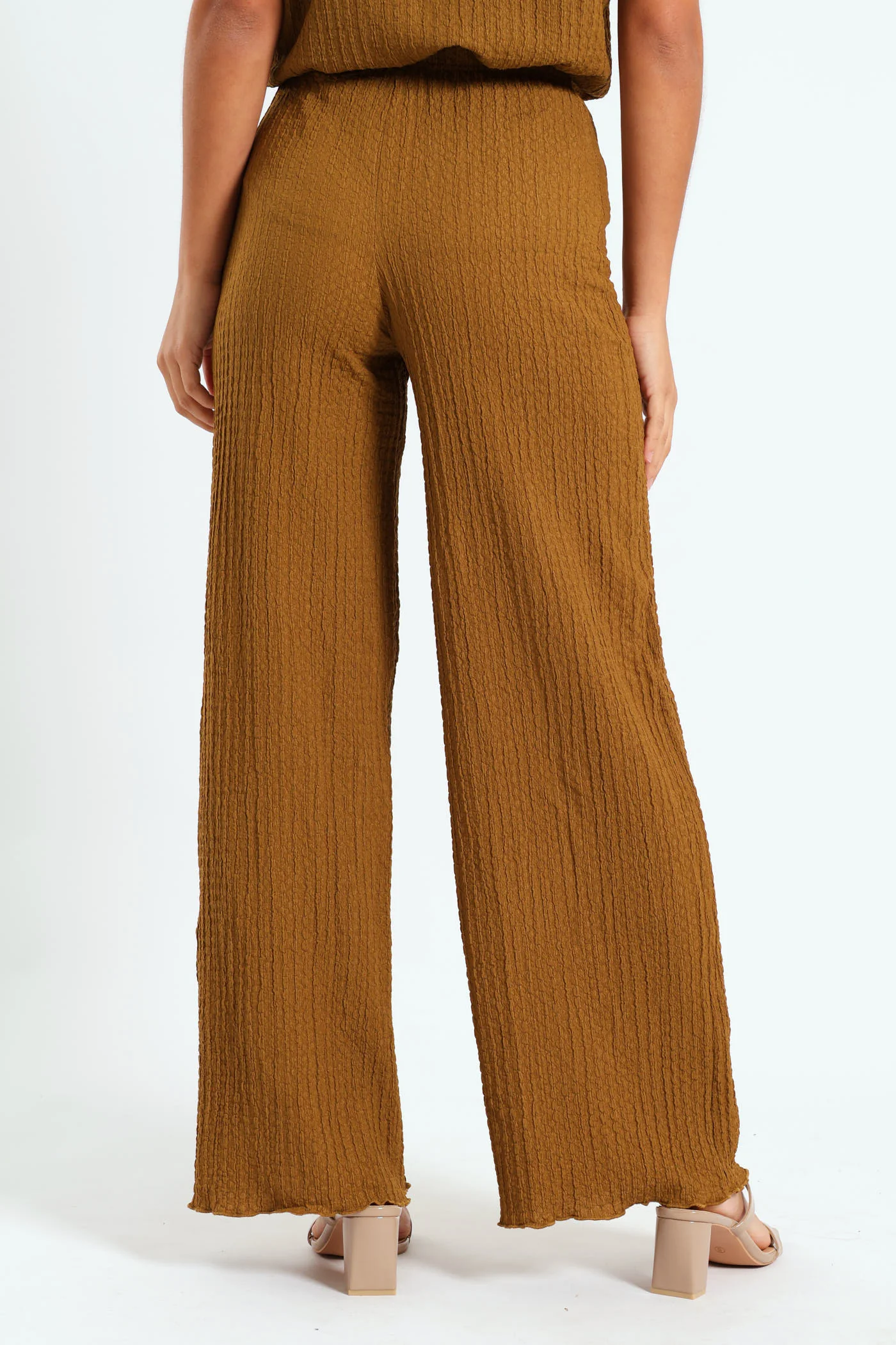 Texture Knit Wideleg Pants - Caramel - Image 4