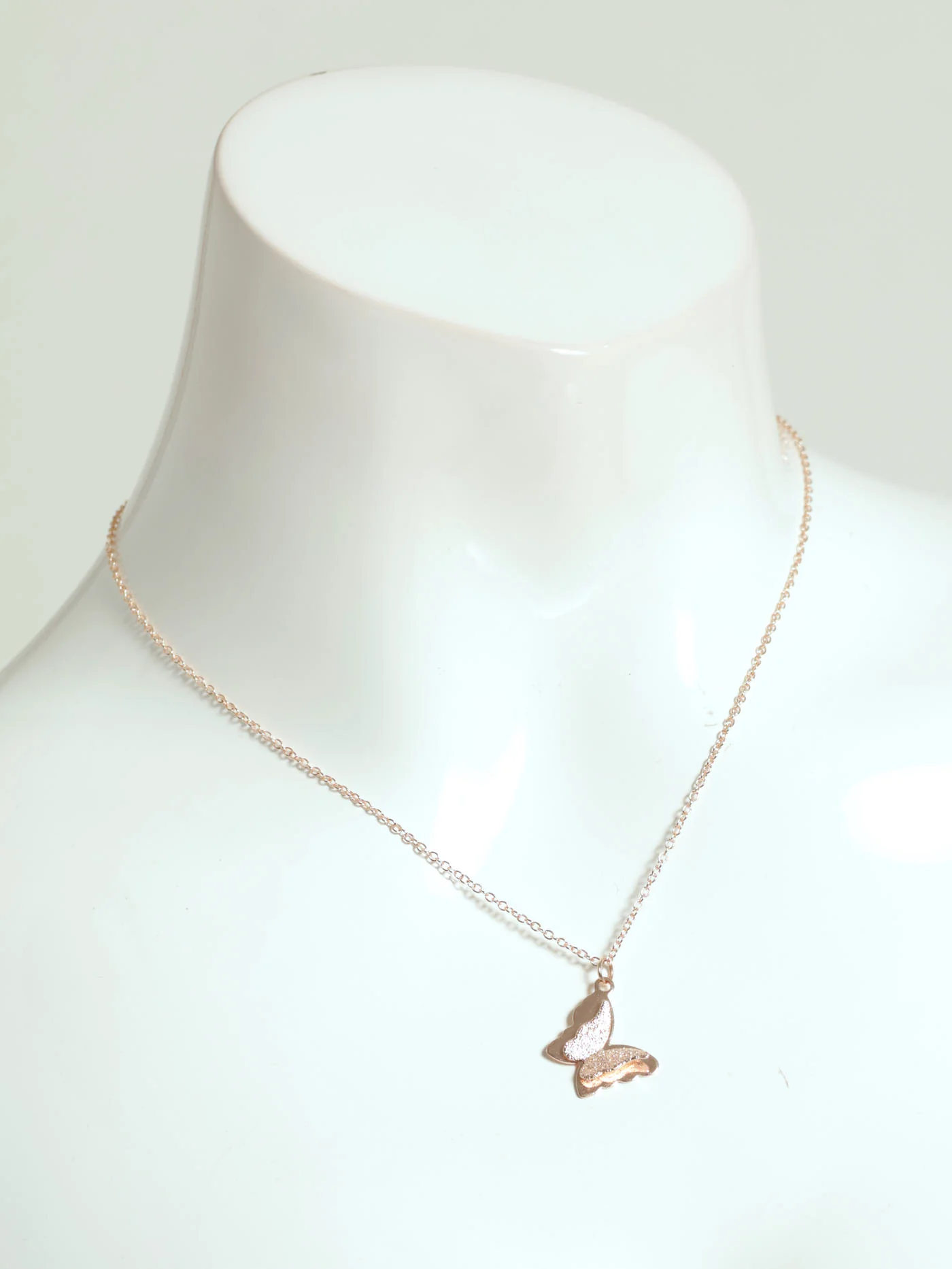Textured Butterfly Pendant & Matching Earrings - Rose Gold - Image 2