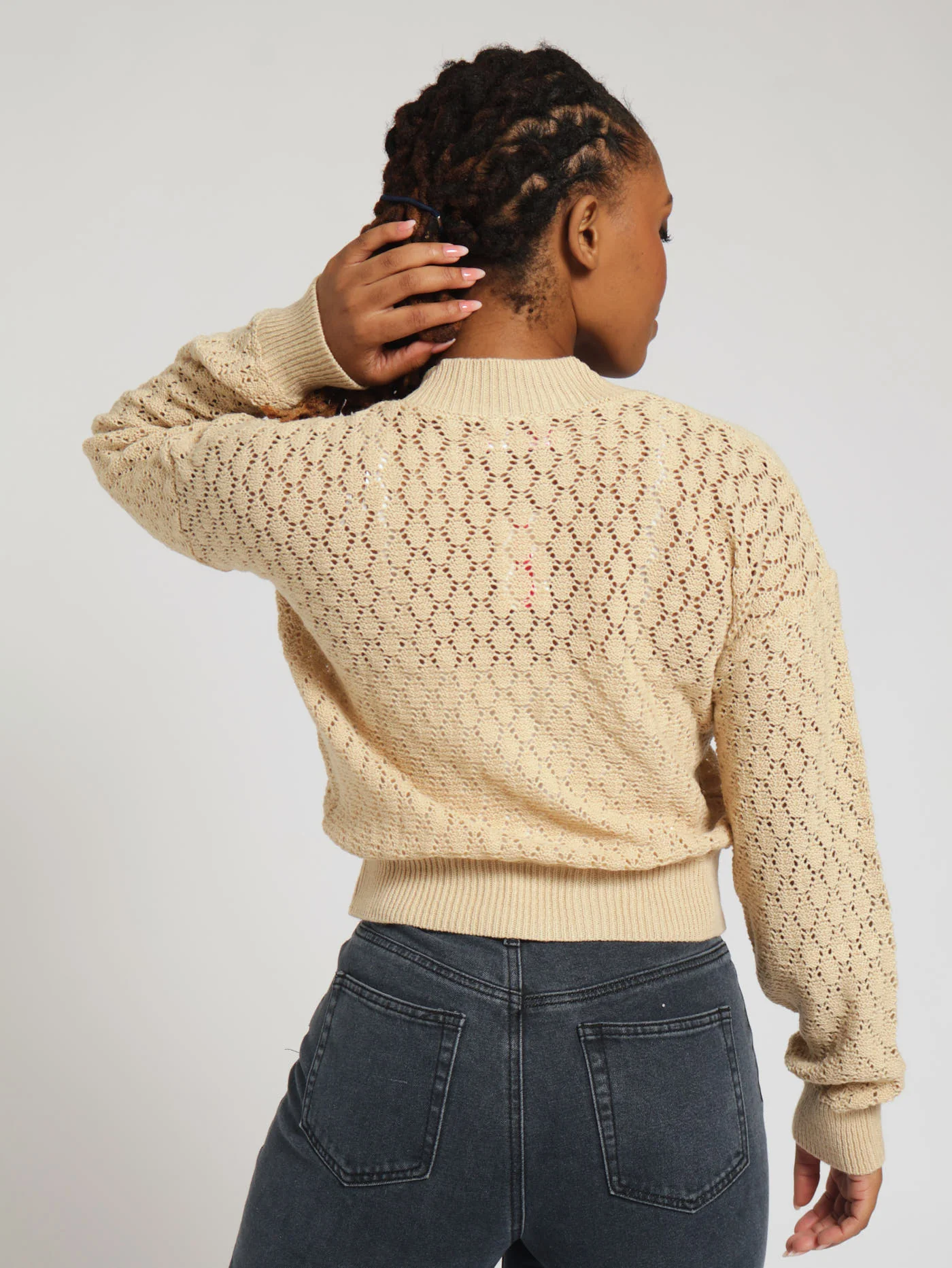 Textured Button Up Cardigan - Stone - Image 3