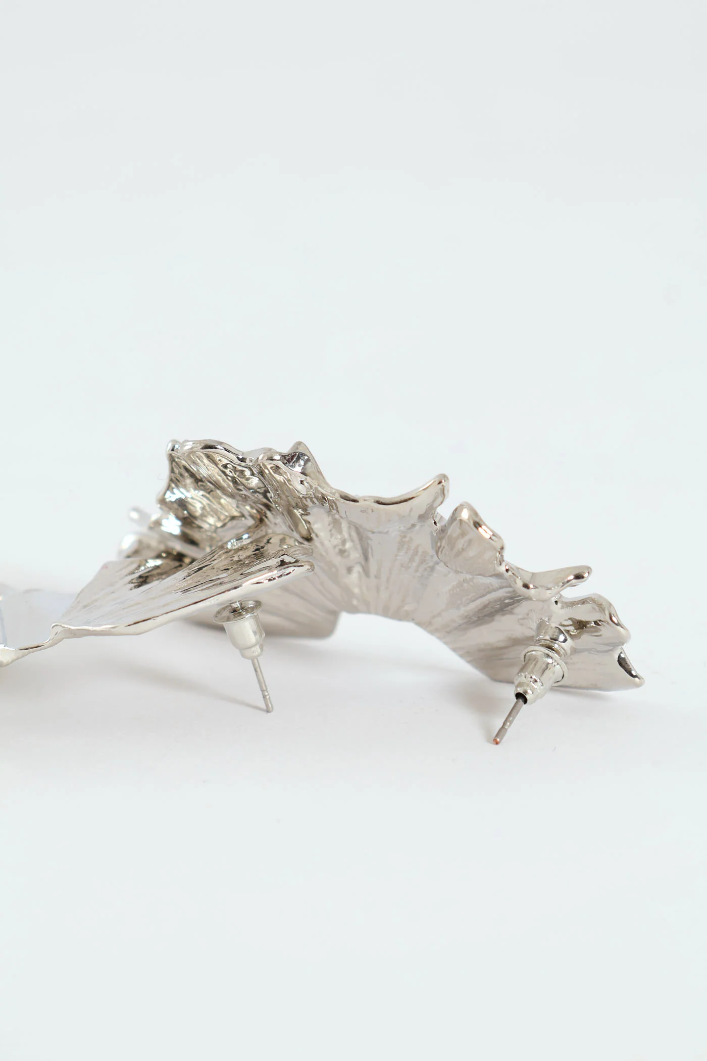 Textured Half Leaf Statement Earrings - Silver - Image 2