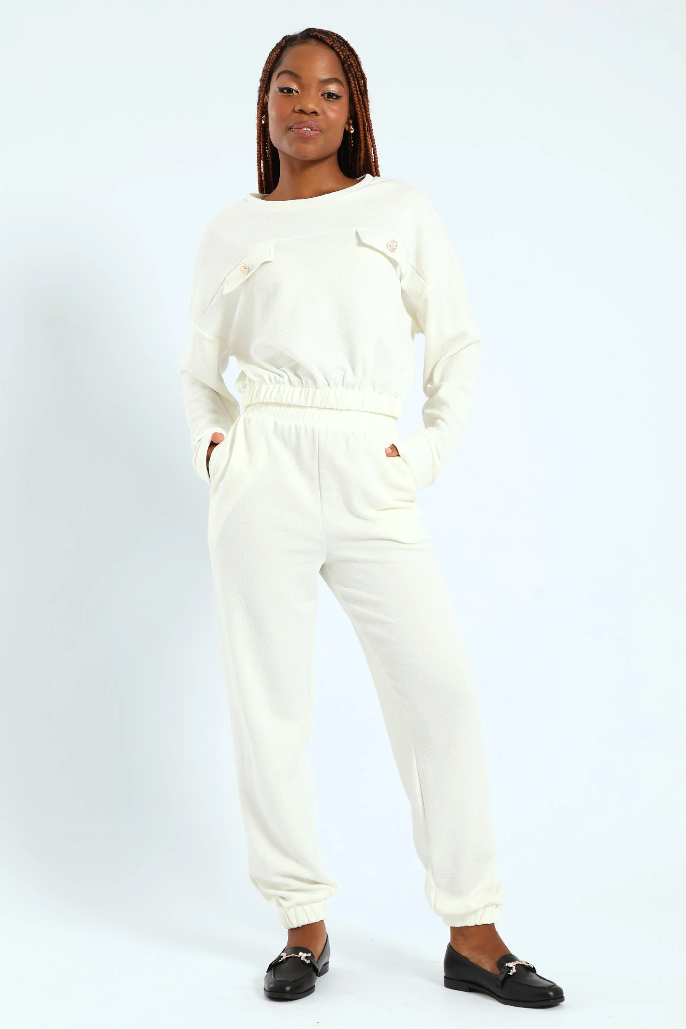 Textured Knit Button Detail Pullover - White - Image 2