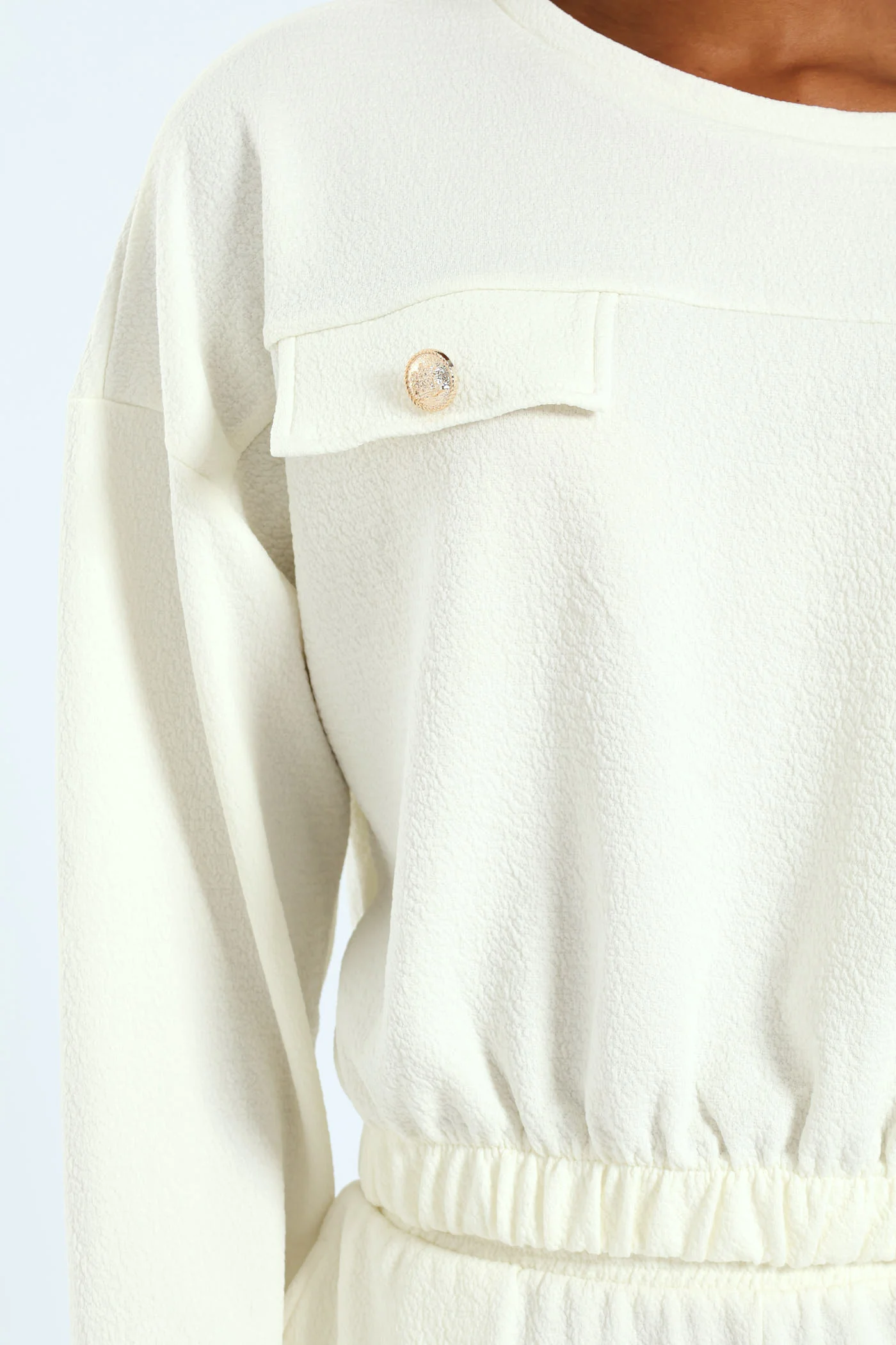 Textured Knit Button Detail Pullover - White - Image 4