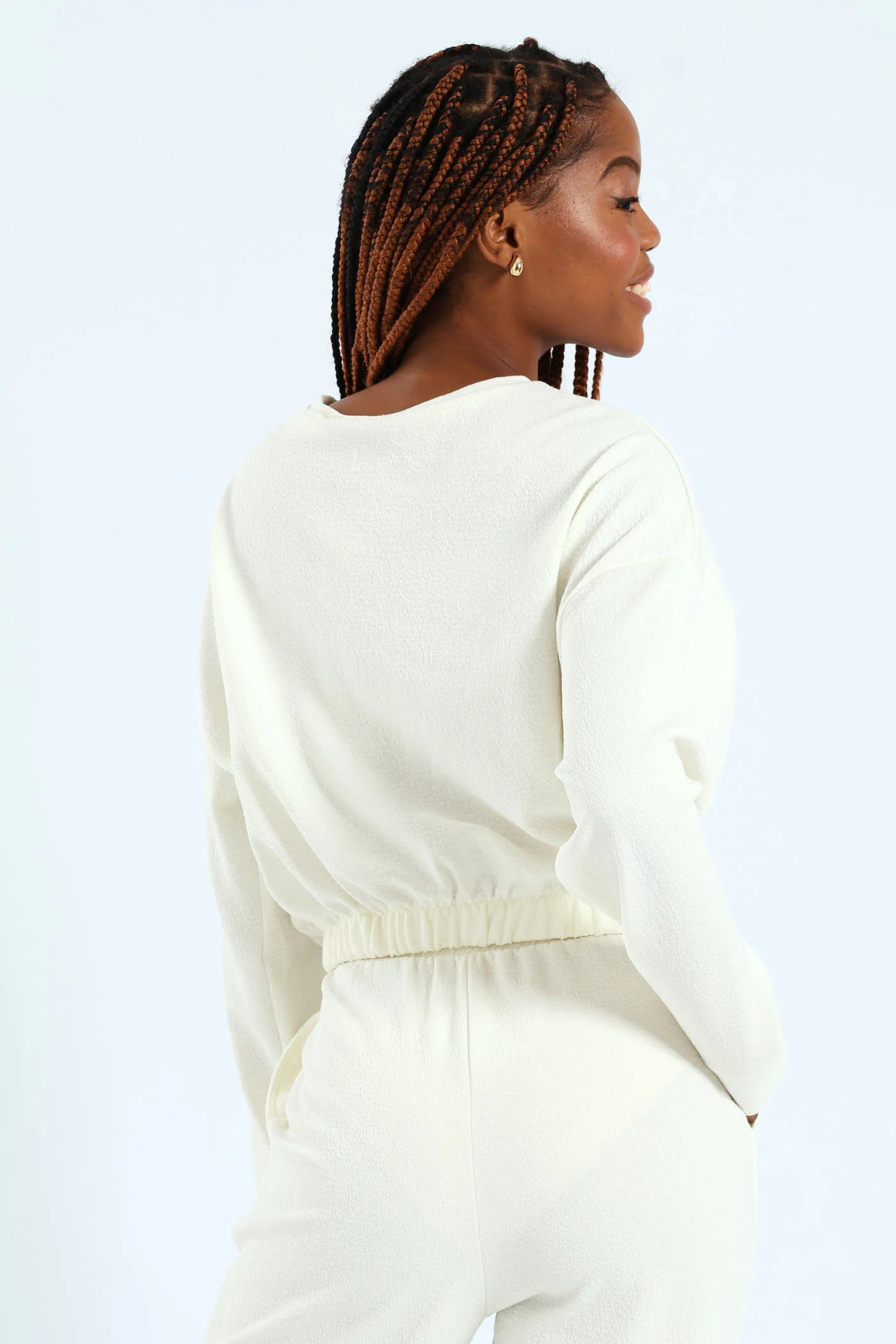 Textured Knit Button Detail Pullover - White - Image 5