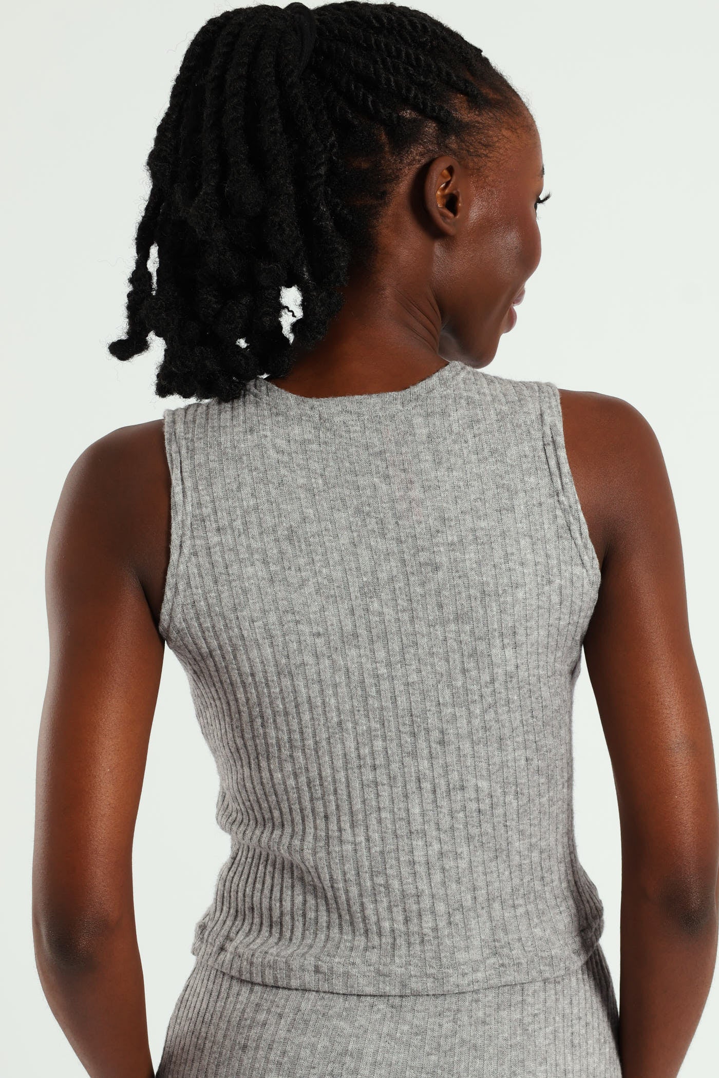 Textured Knit Button Front Top - Grey Melange - Image 5