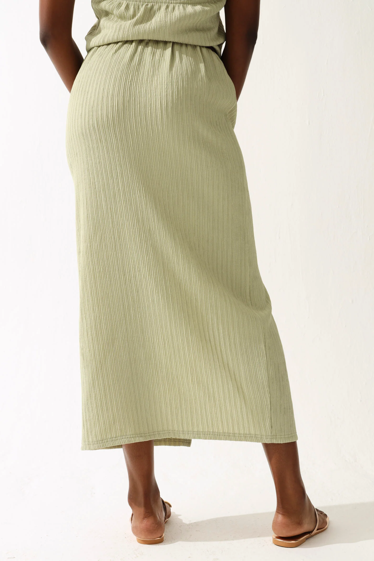 Textured Knit Midi Skirt - Sage - Image 5