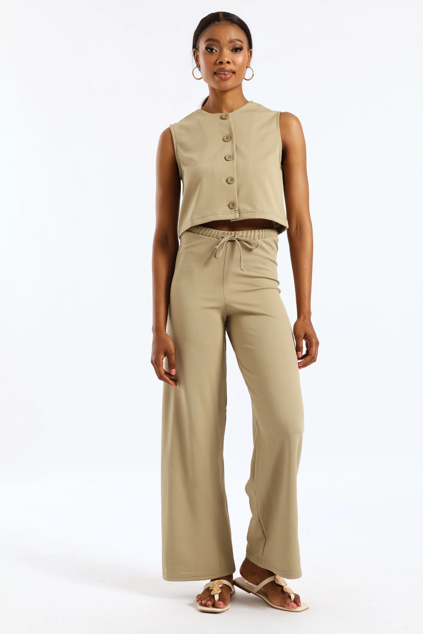 Textured Knit Waistcoat - Sage - Image 2