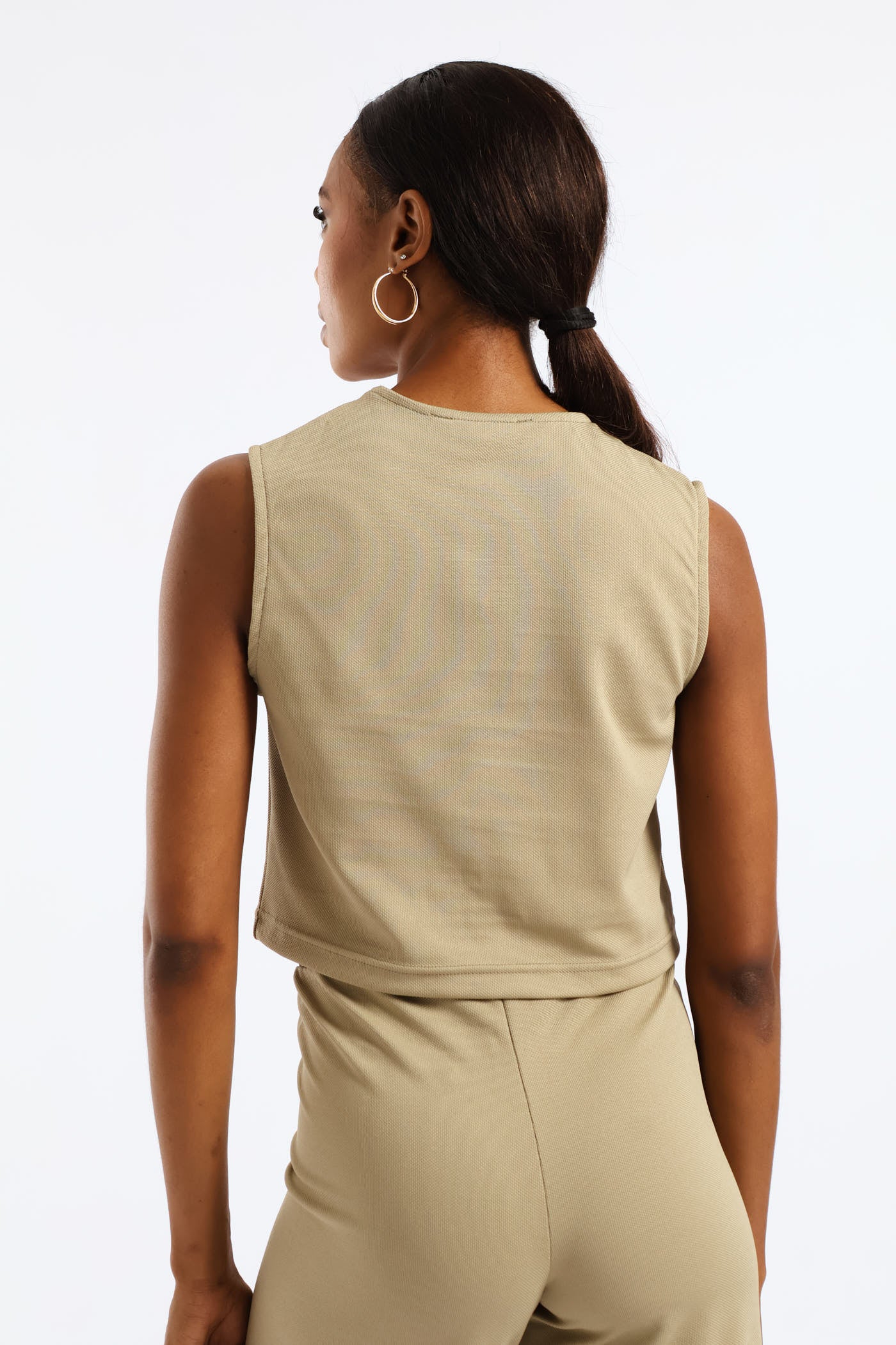 Textured Knit Waistcoat - Sage - Image 4