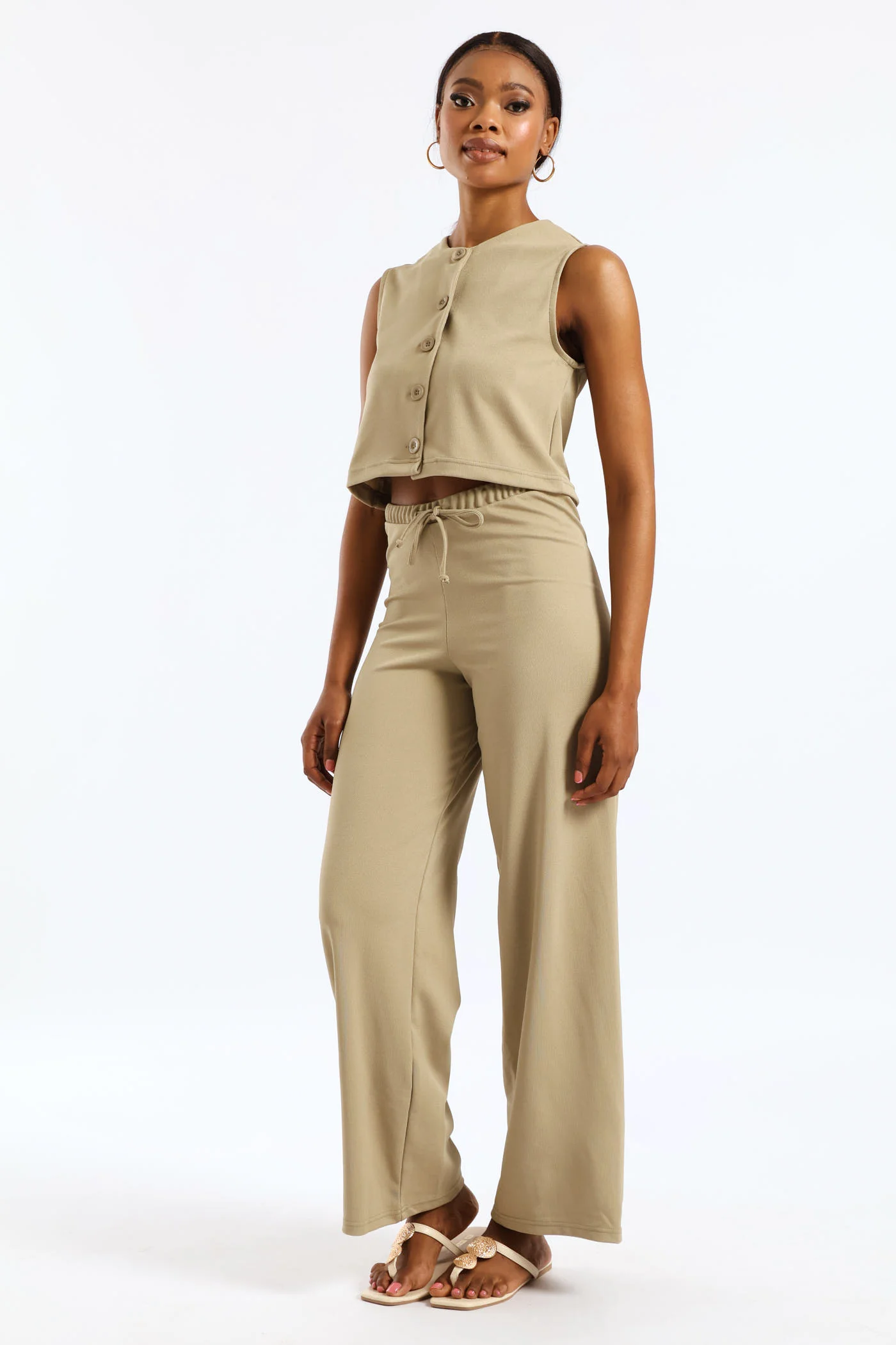 Textured Knit Waistcoat - Sage - Image 5