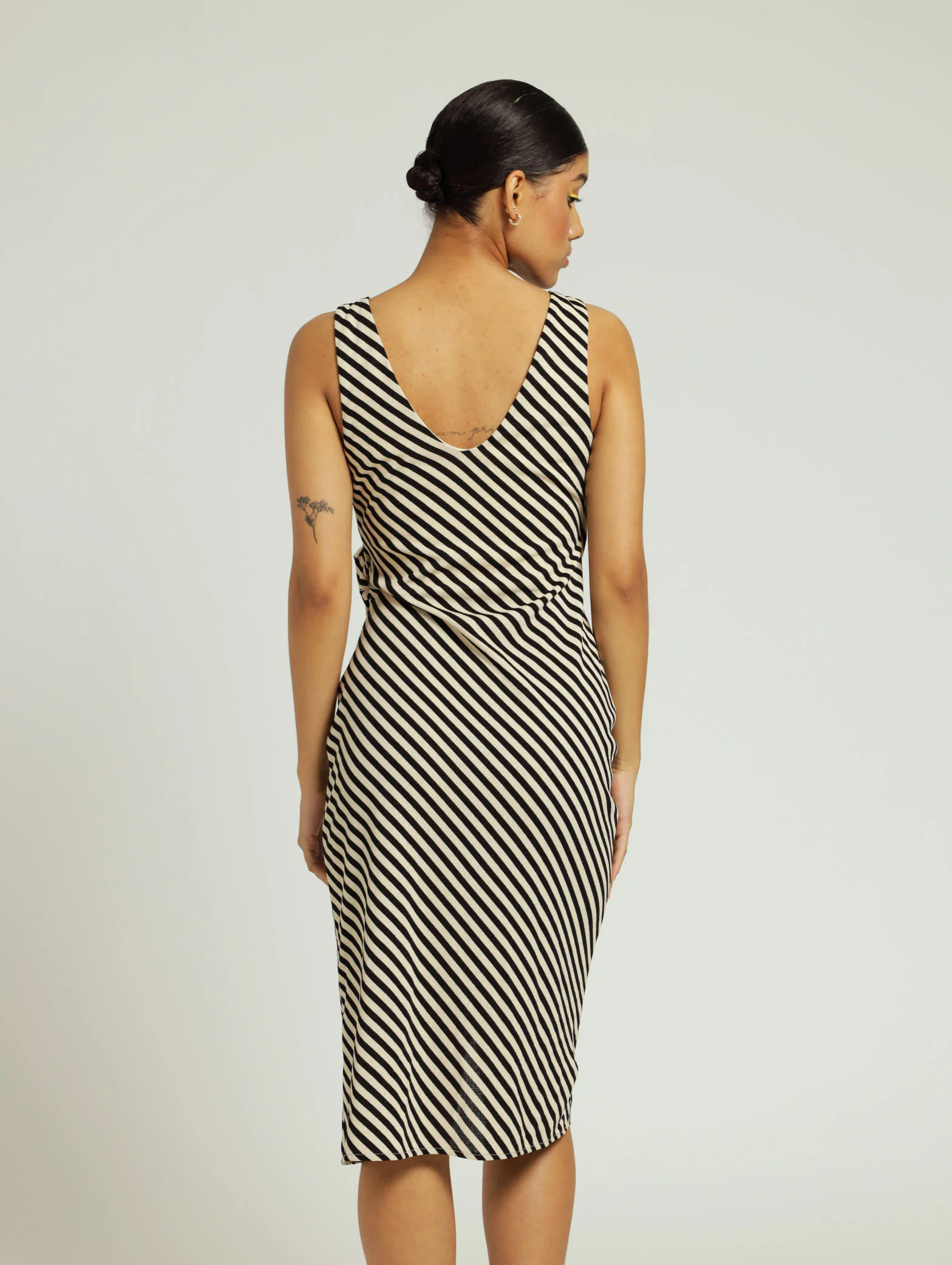 Textured Knit Wrap Dress - Black/Cream - Image 3